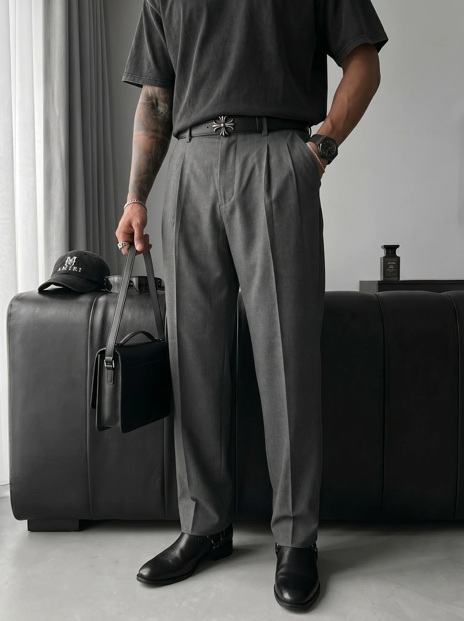 Baggy Chino Trousers - Anthracite