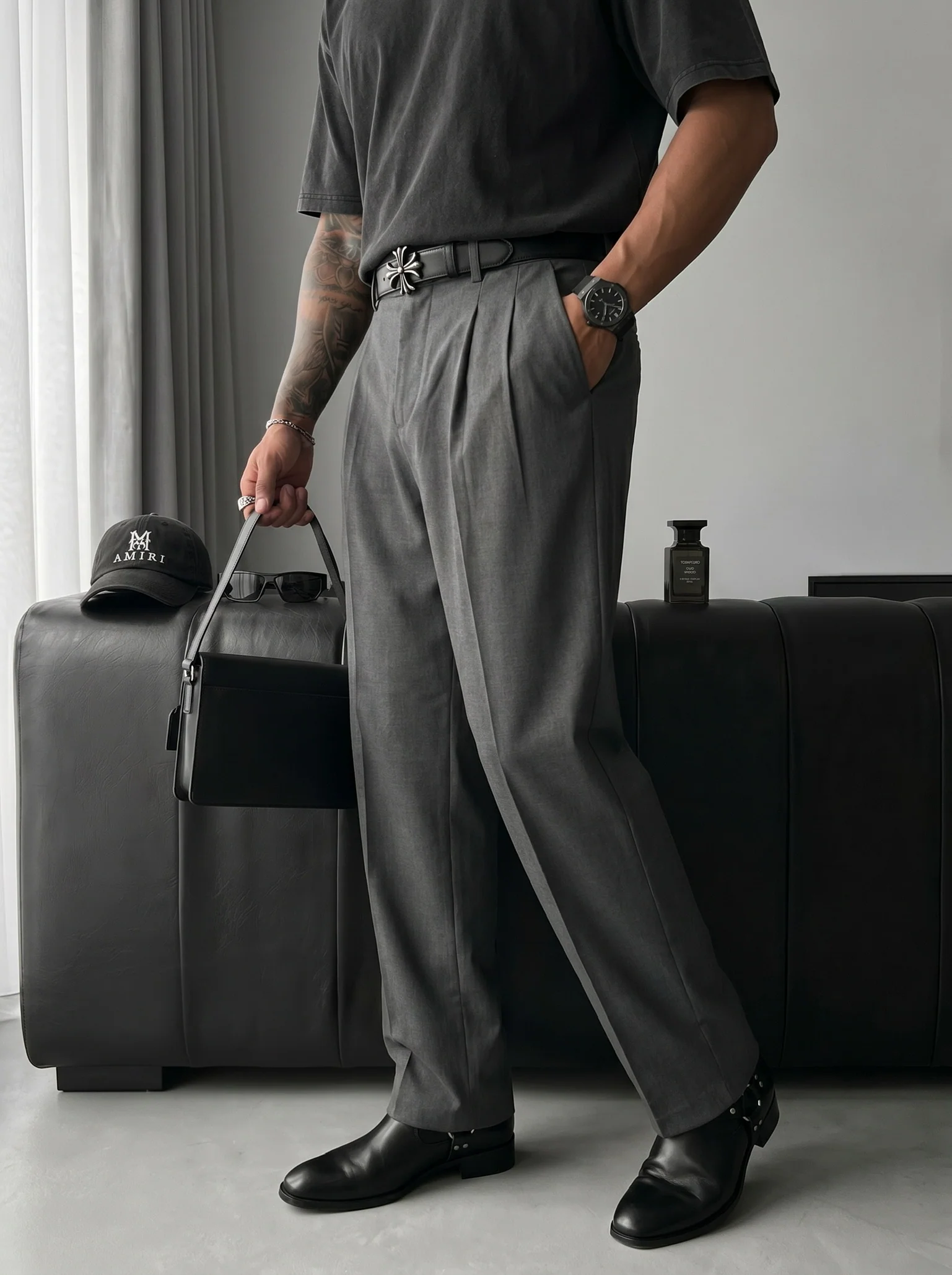 Baggy Chino Trousers - Anthracite - Image 3