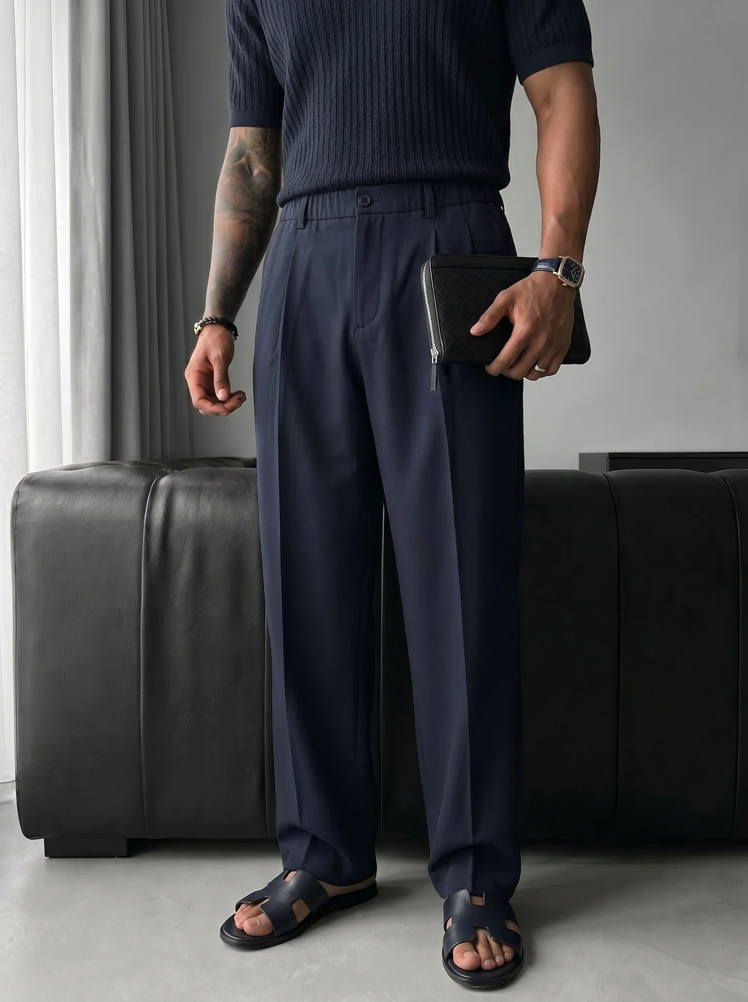 Baggy Chino Trousers - Blue - Image 4