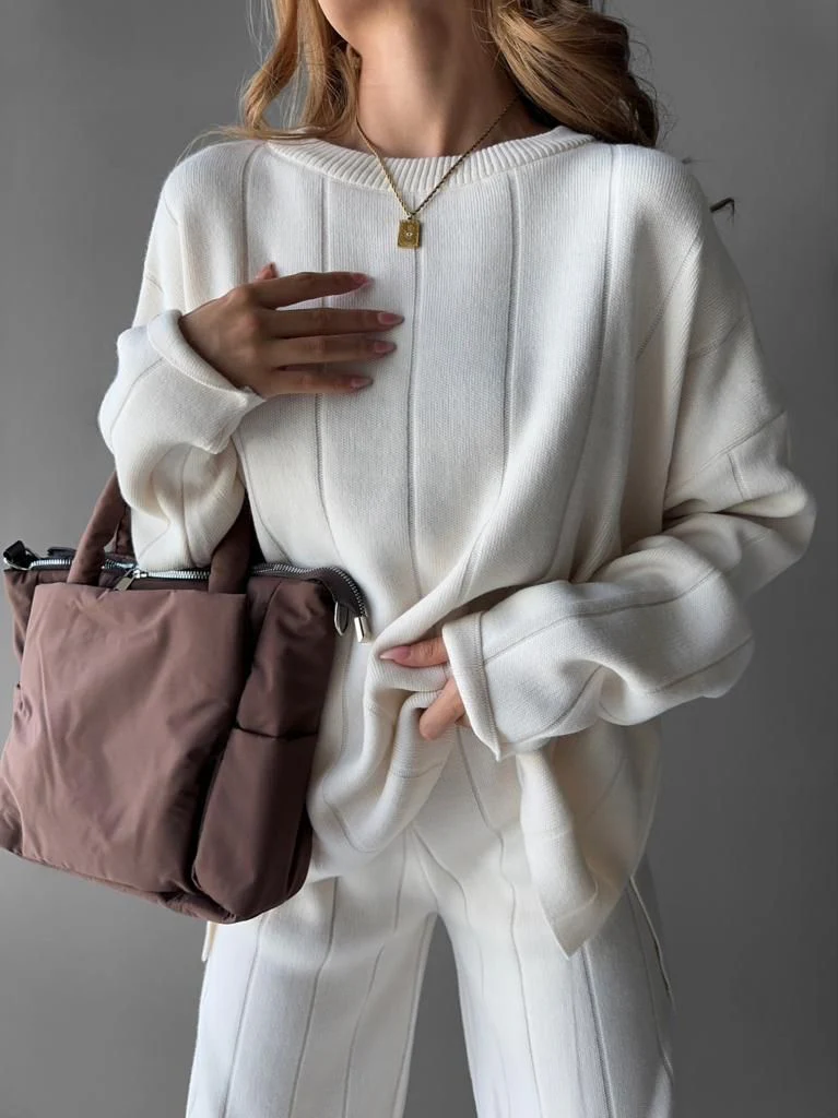 Knit Textured Sweater - Ecru