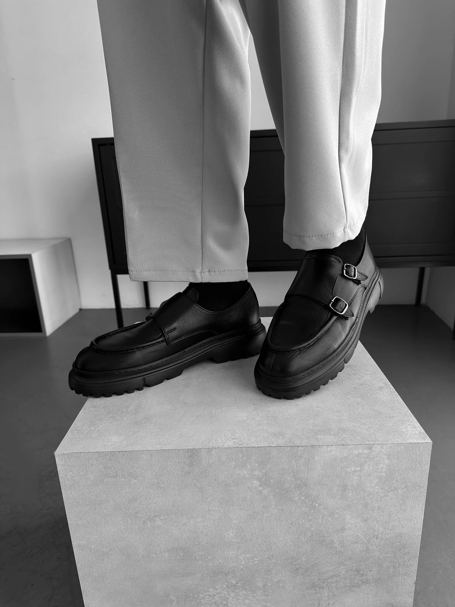 Leather Monk Shoes - Black - Image 5