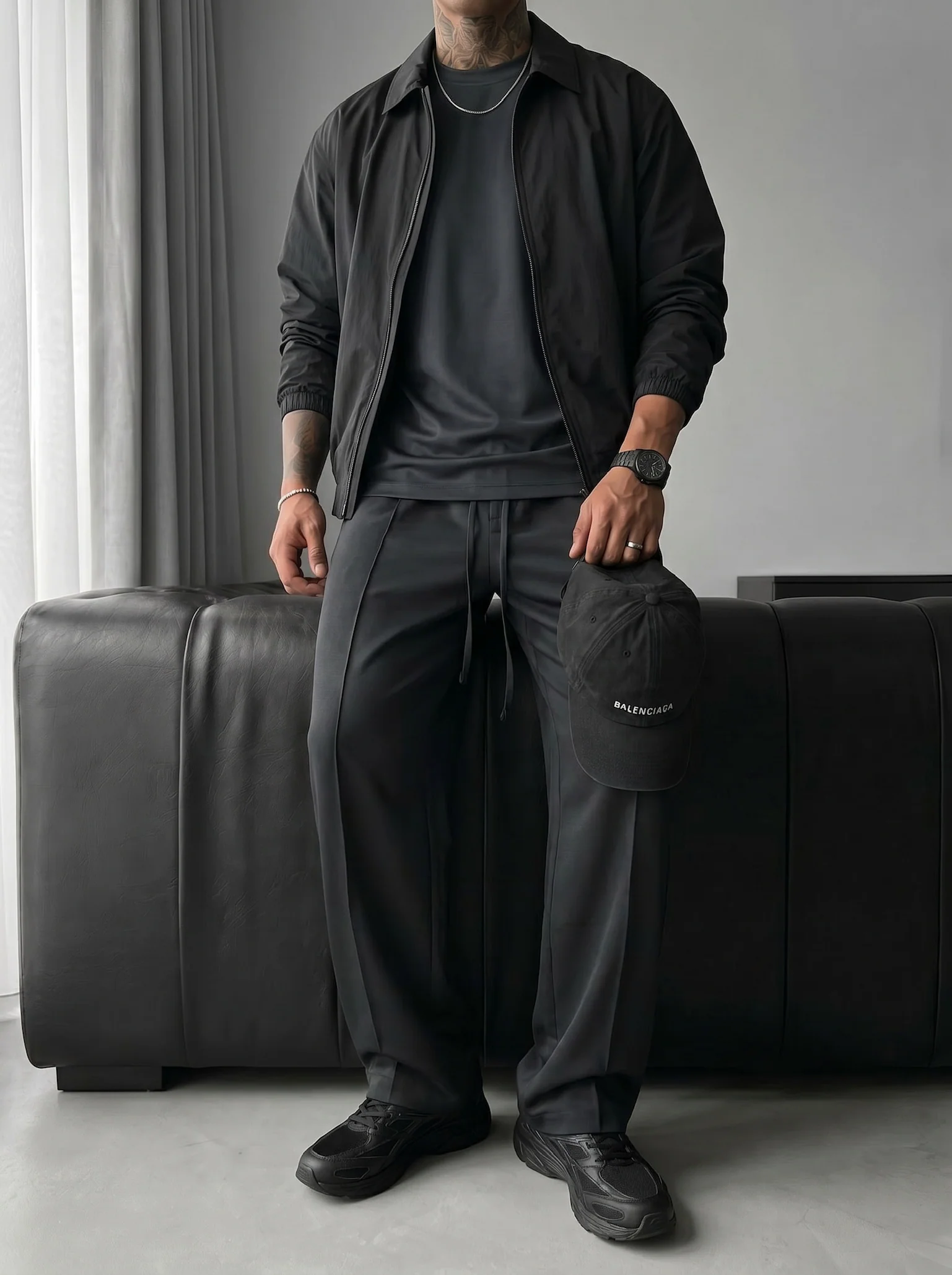 Loose Fit Basic Pleated Trousers - Stormy Weather - Image 2