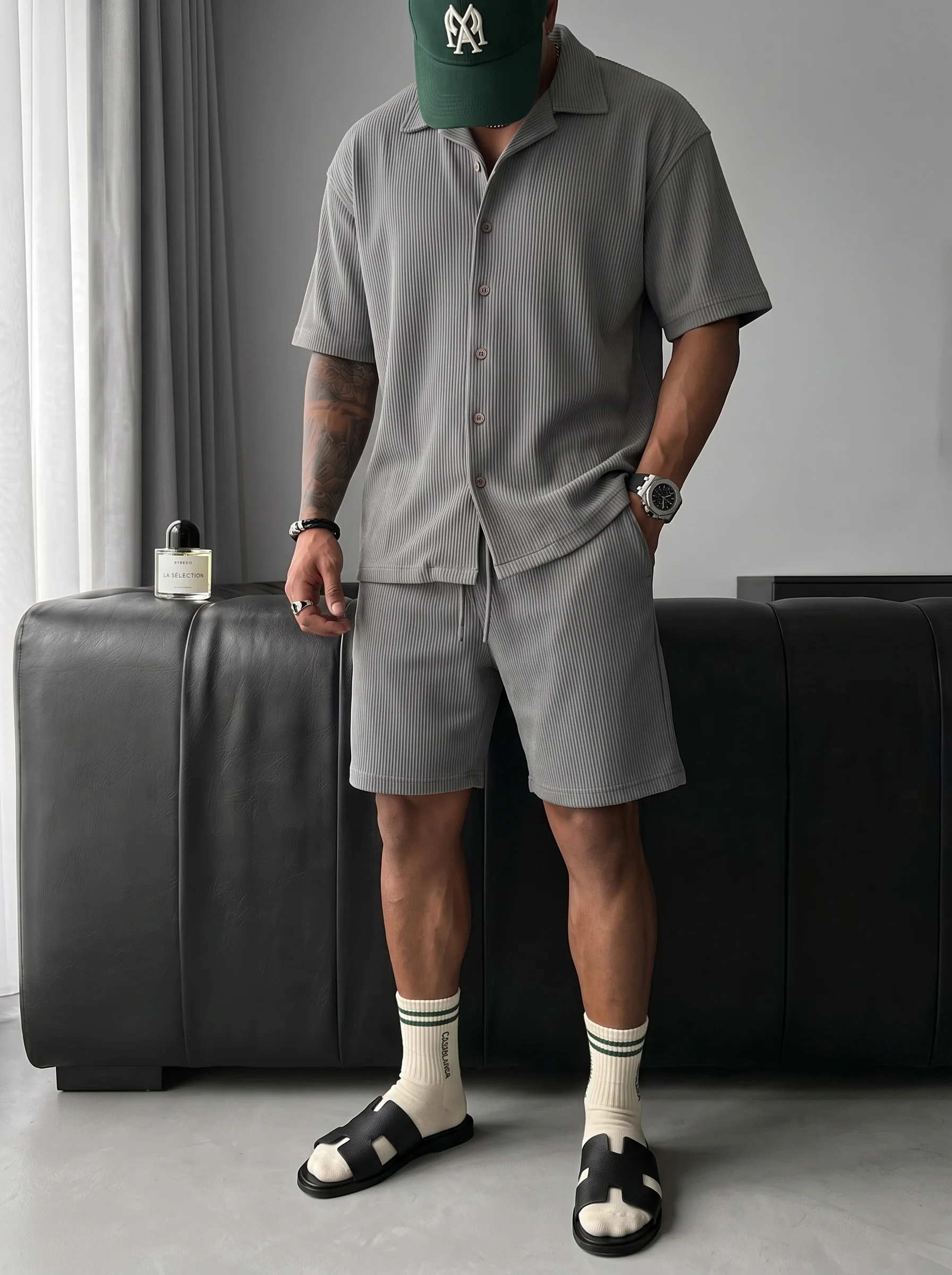 Loose Fit Cord Shorts - Grey