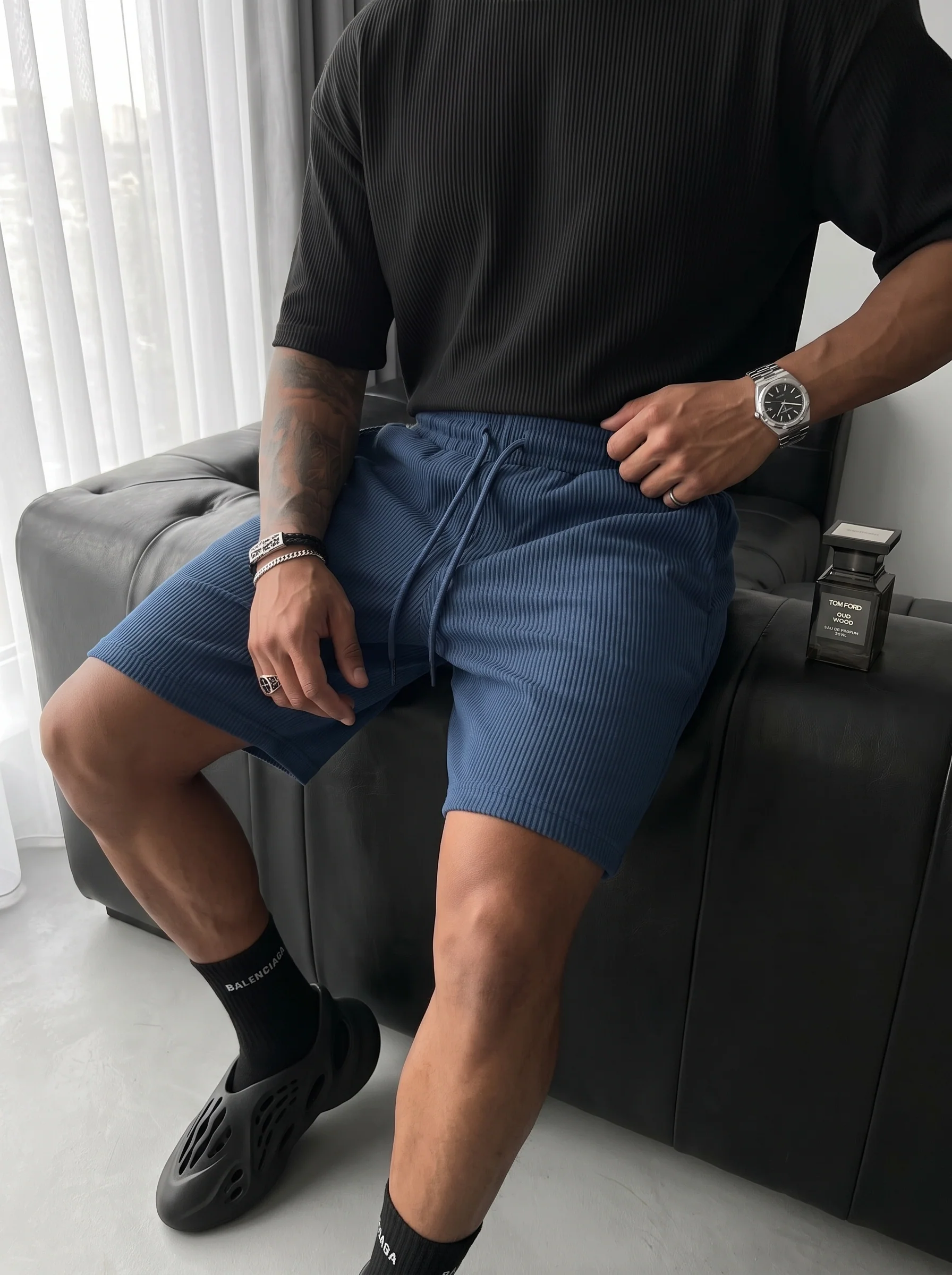 Loose Fit Cord Shorts - Indigo