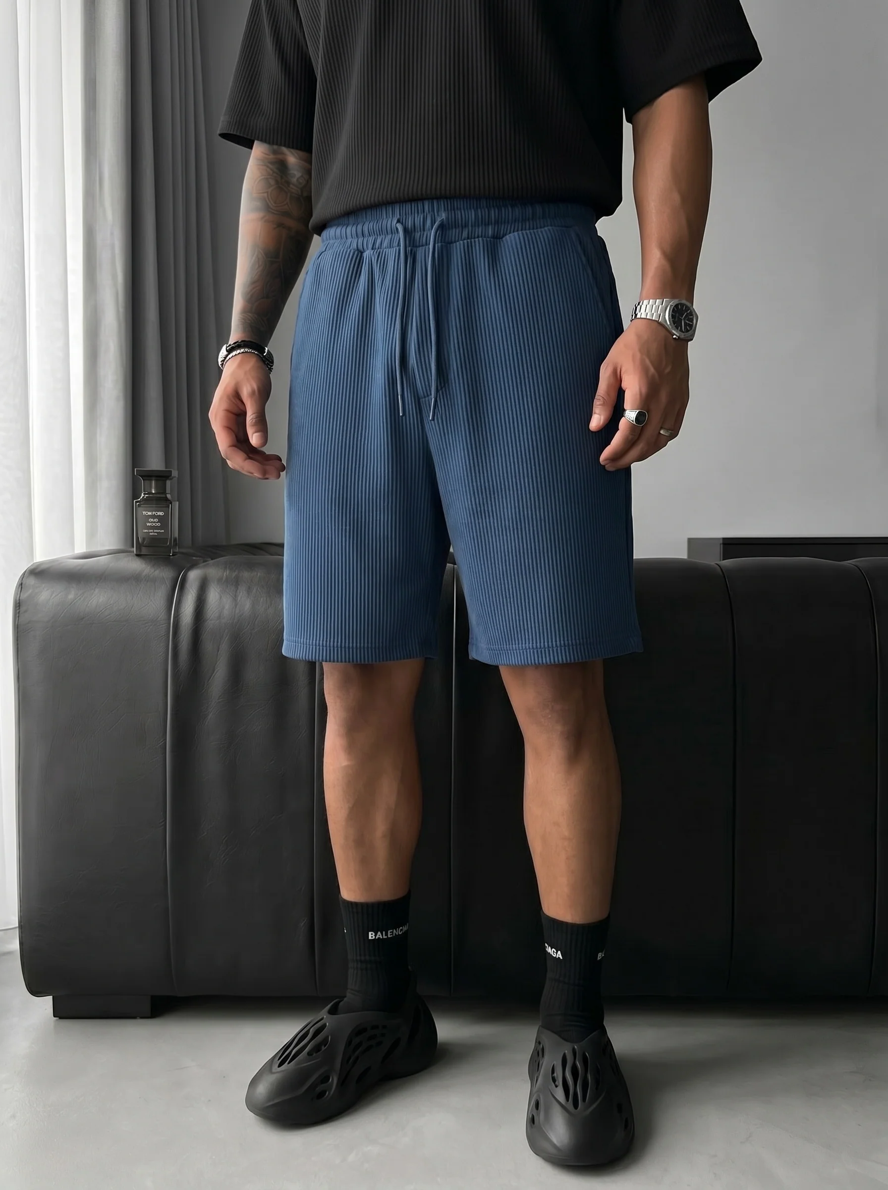 Loose Fit Cord Shorts - Indigo - Image 3