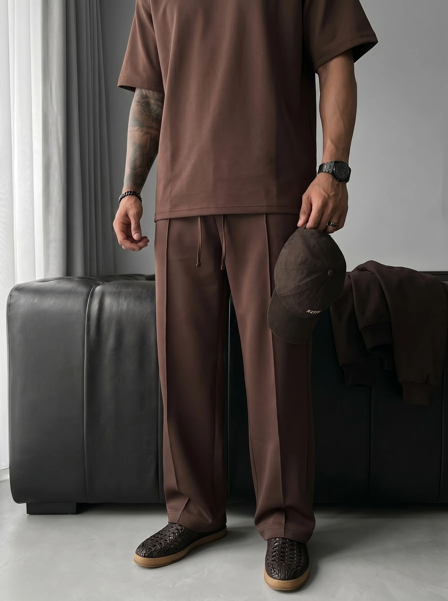 Loose Fit Diver Fabric Trousers - Brown - Image 2