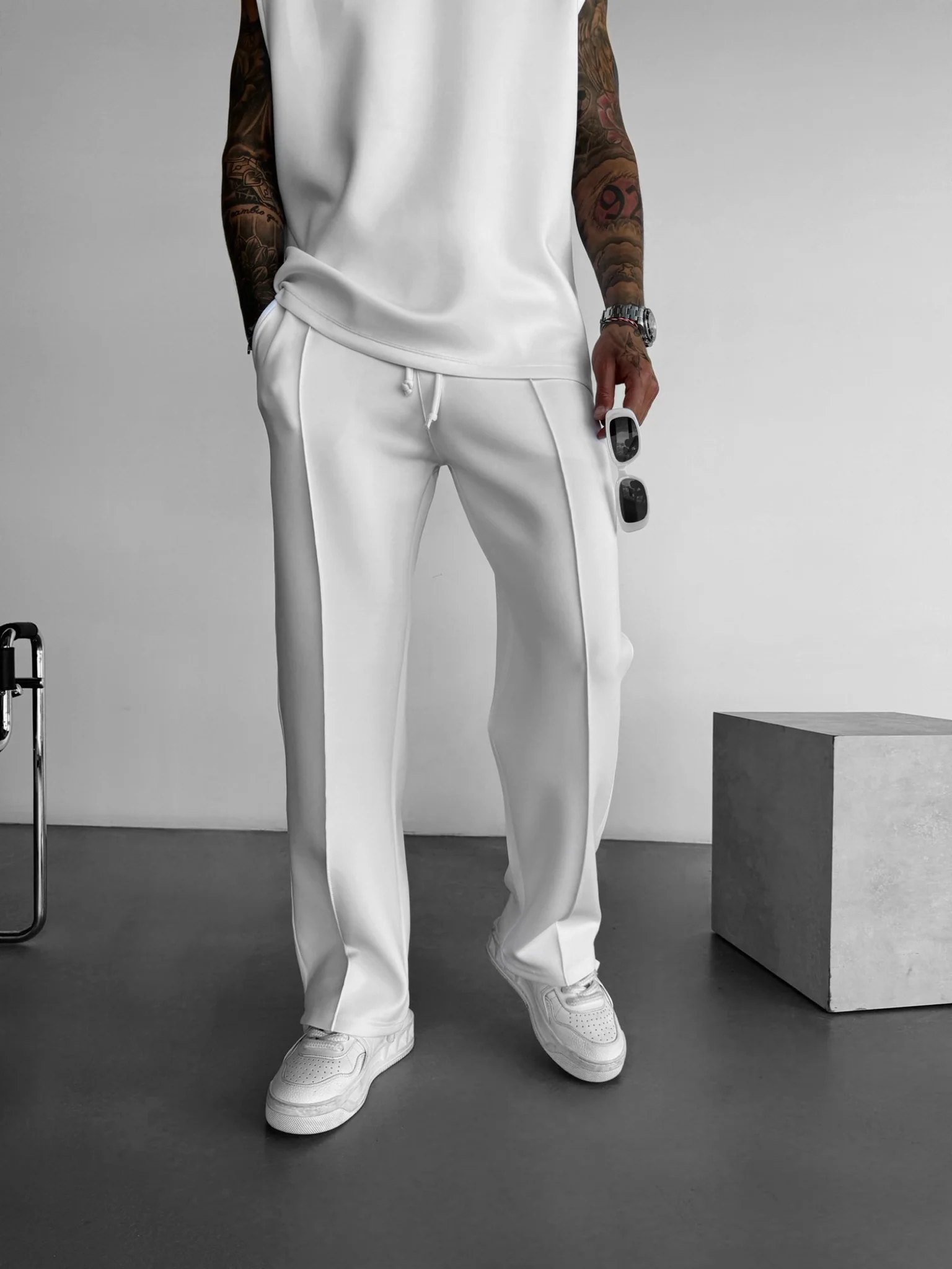 Loose Fit Diver Fabric Trousers - White