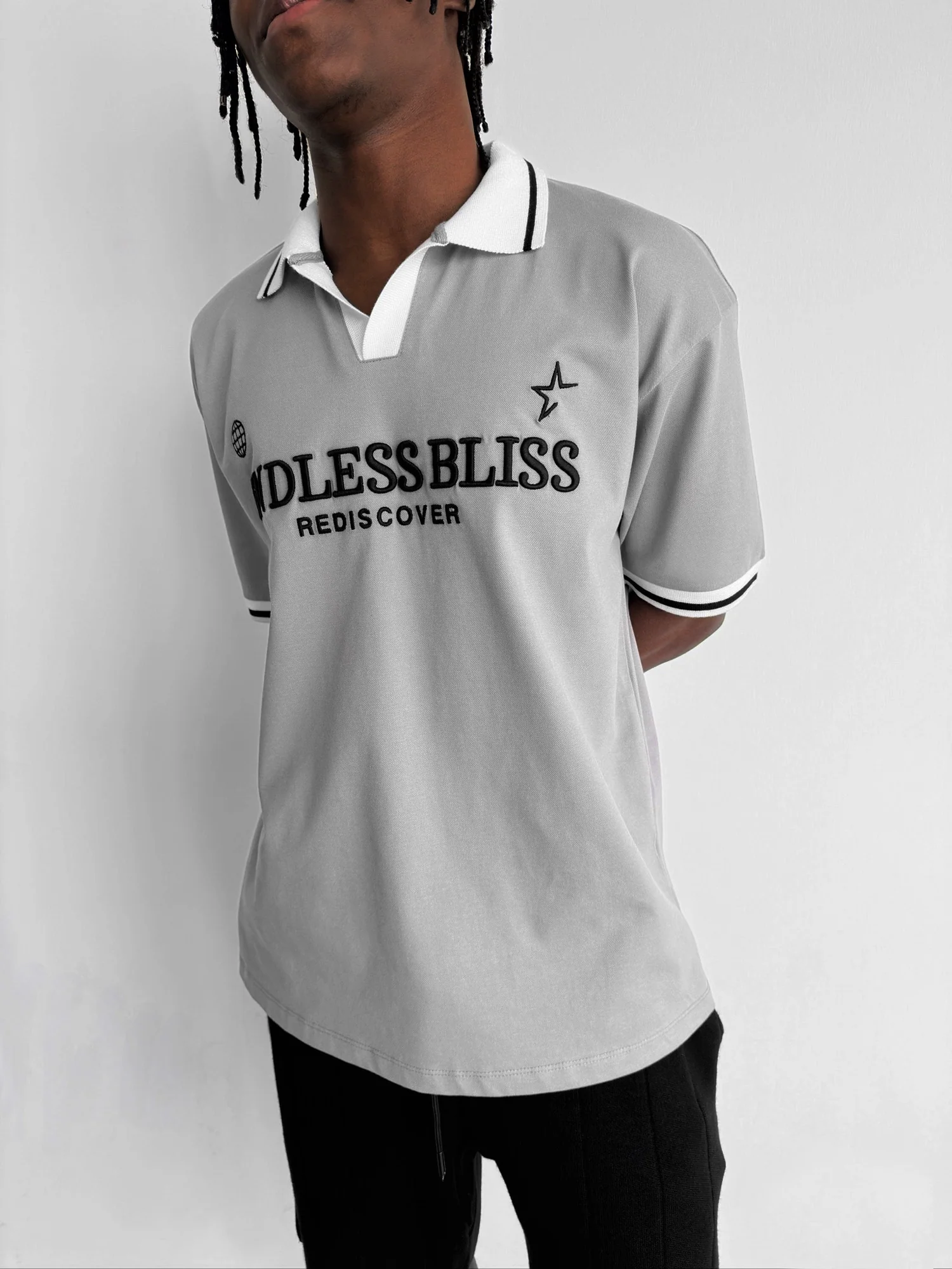 Loose Fit 'Endless Bliss' Polo T-Shirt - Grey