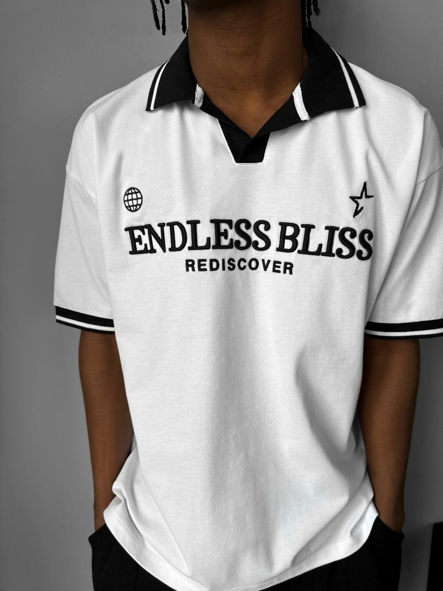 Loose Fit 'Endless Bliss' Polo T-Shirt - White