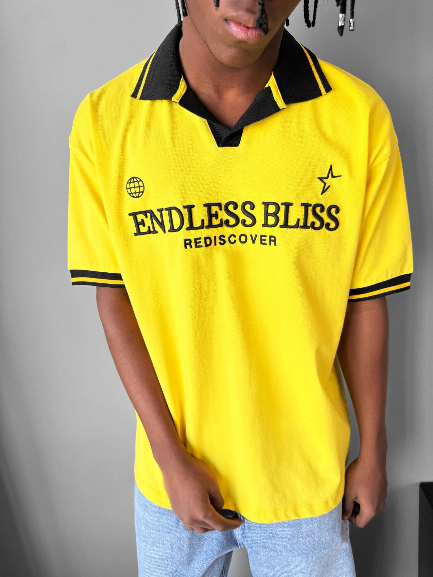 Loose Fit 'Endless Bliss' Polo T-Shirt - Yellow