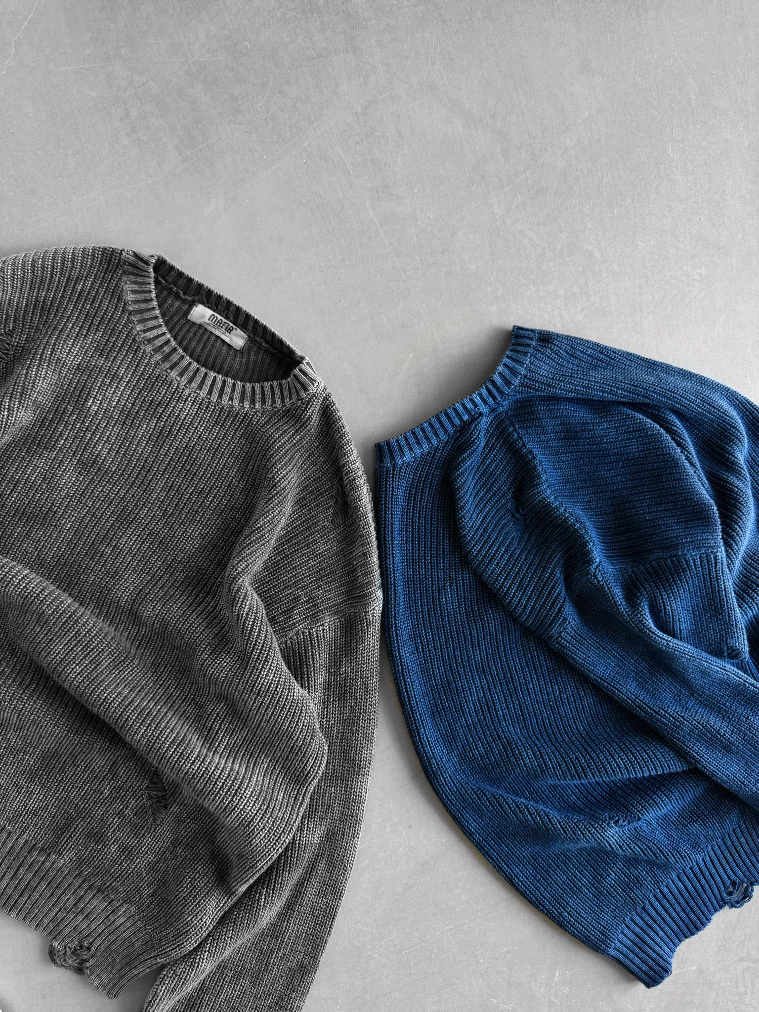 Loose Fit Knit Torn Sweater - Indigo - Image 5