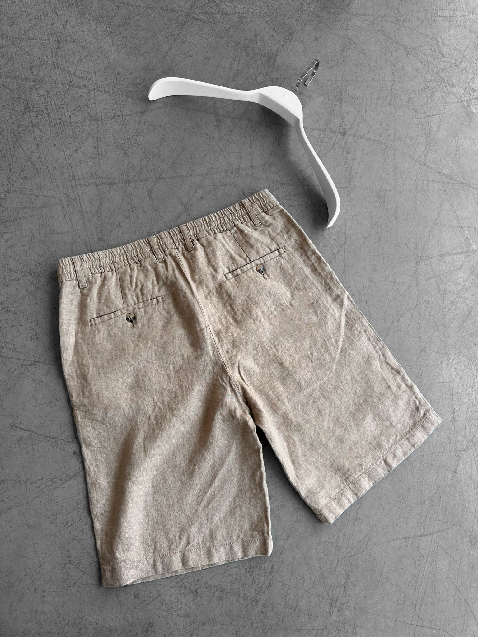 Loose Fit Linen Shorts - Beige - Image 3