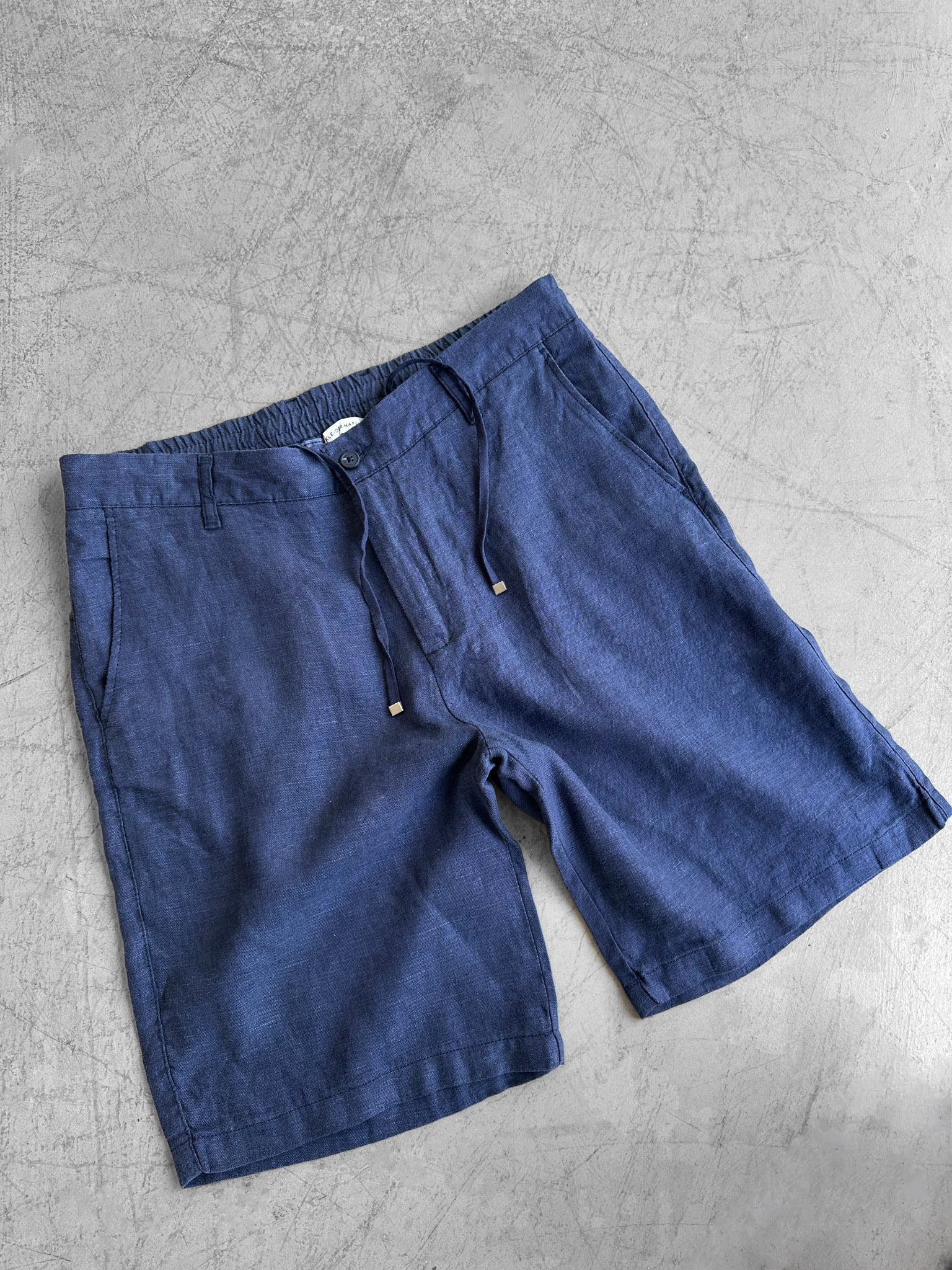 Loose Fit Linen Shorts - Navy Blue