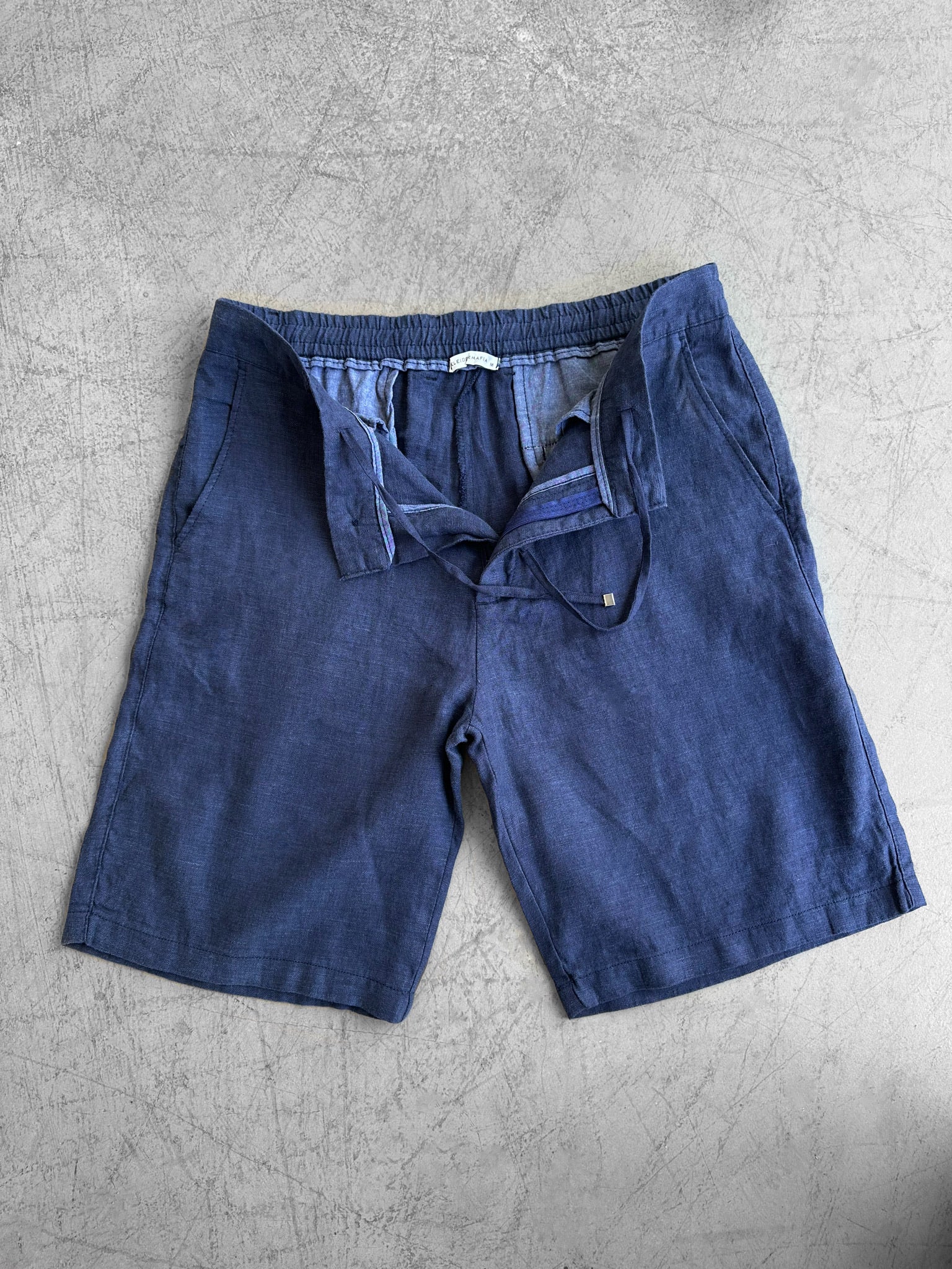 Loose Fit Linen Shorts - Navy Blue - Image 2