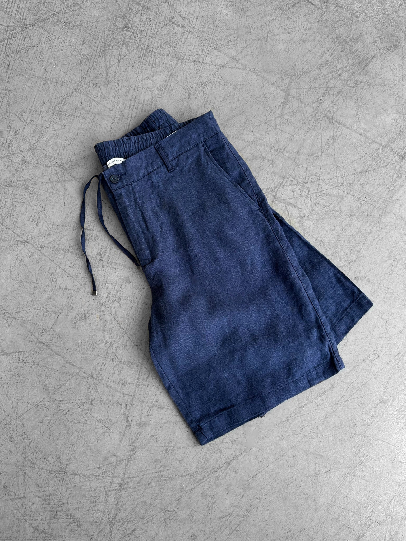 Loose Fit Linen Shorts - Navy Blue - Image 3