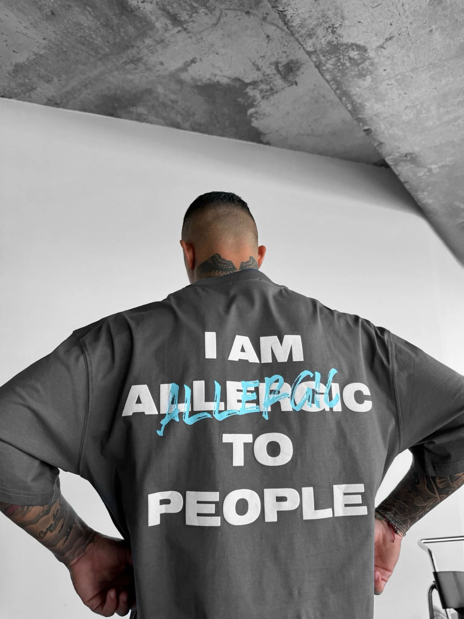 Oversize Allergic T-Shirt - Anthracite and Blue