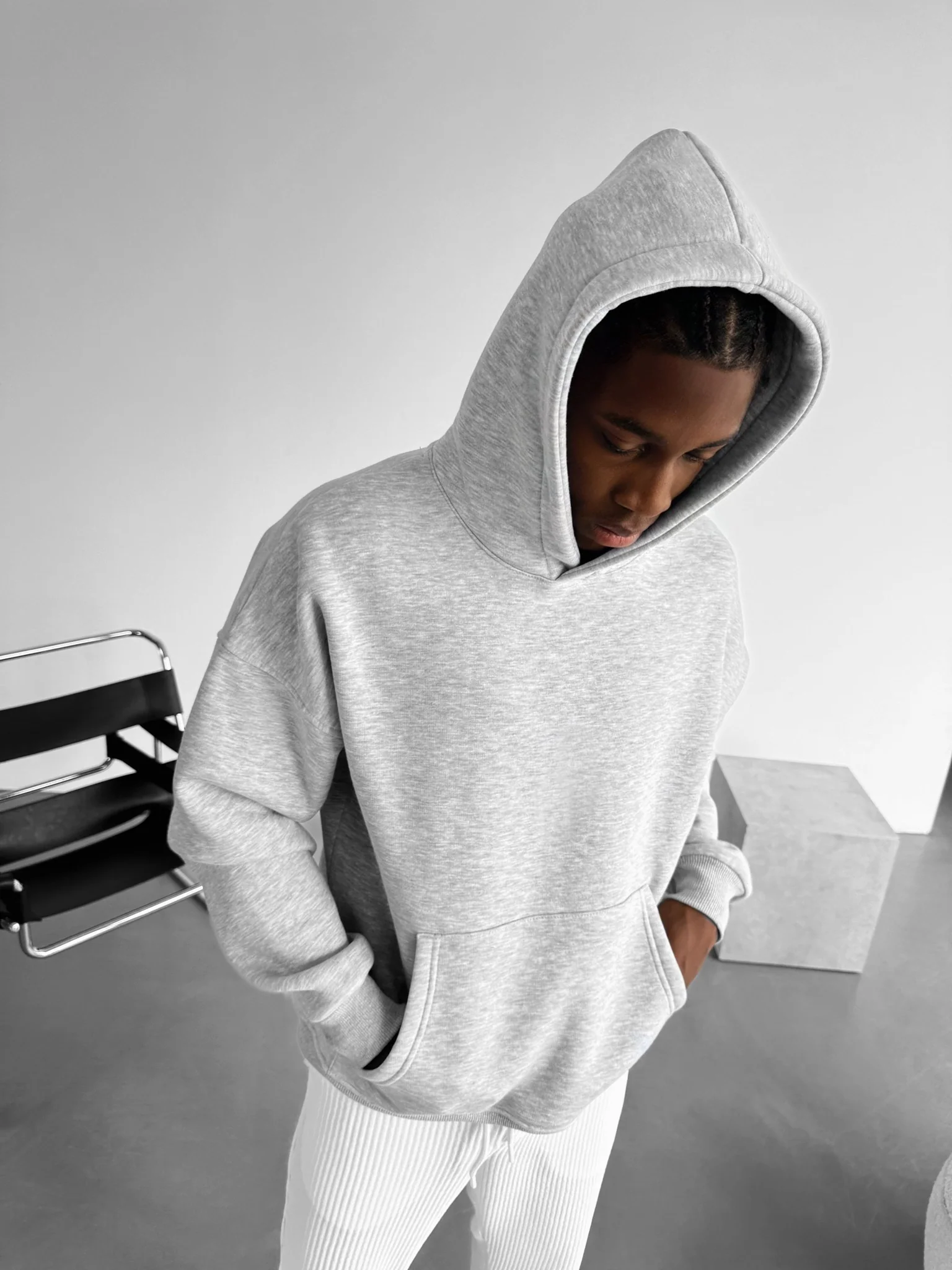 Oversize Basic Hoodie - Grey Melange - Image 2