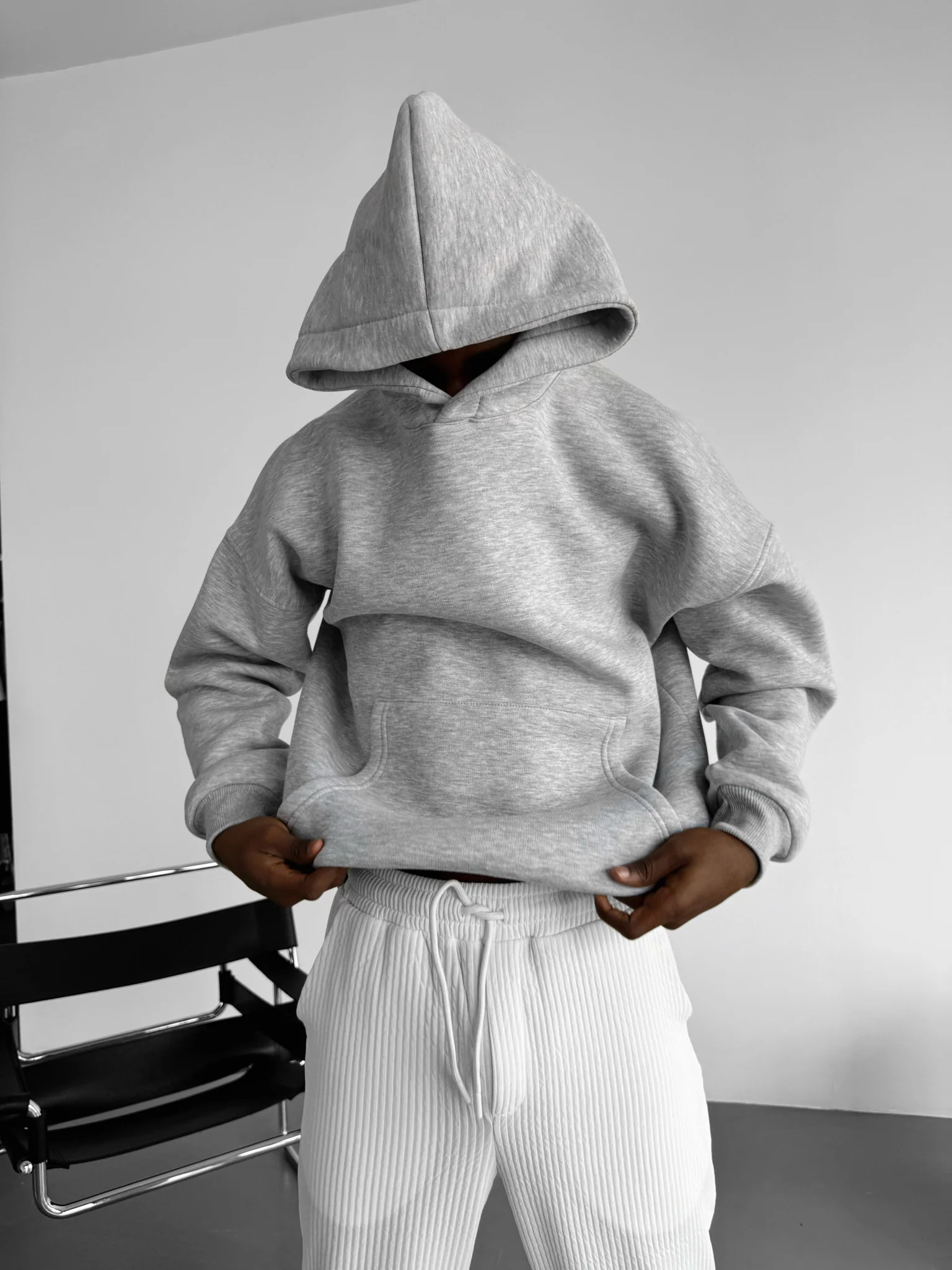 Oversize Basic Hoodie - Grey Melange - Image 3