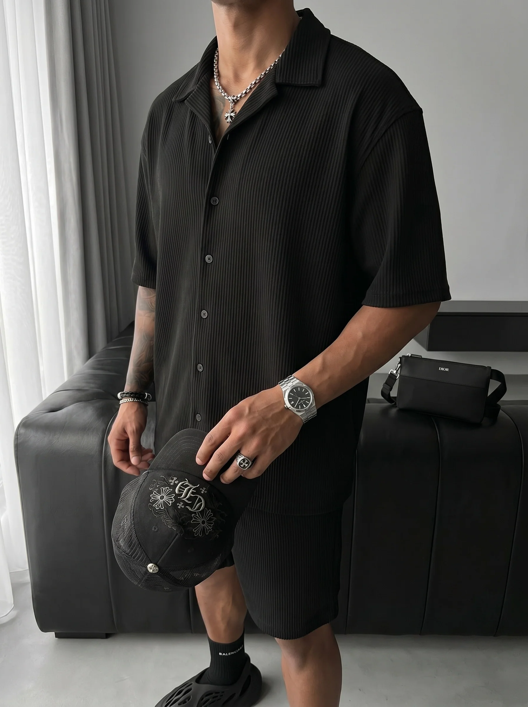 Oversize Cord Shirt - Black - Image 2