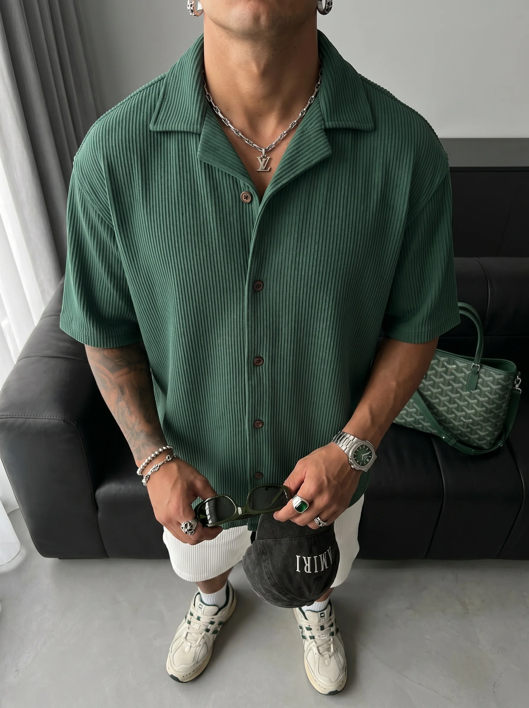 Oversize Cord Shirt - Green - Image 3