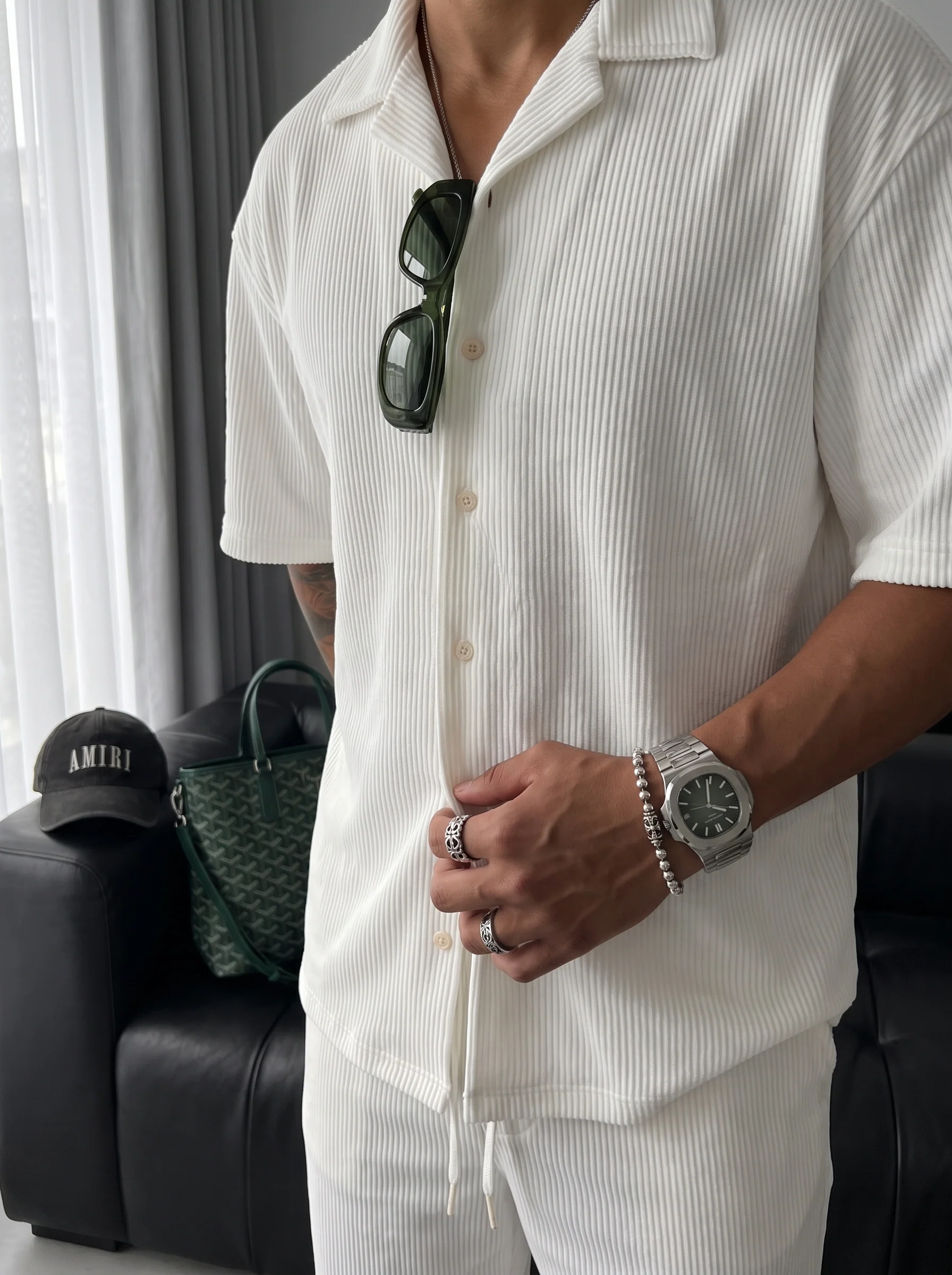 Oversize Cord Shirt - White - Image 4