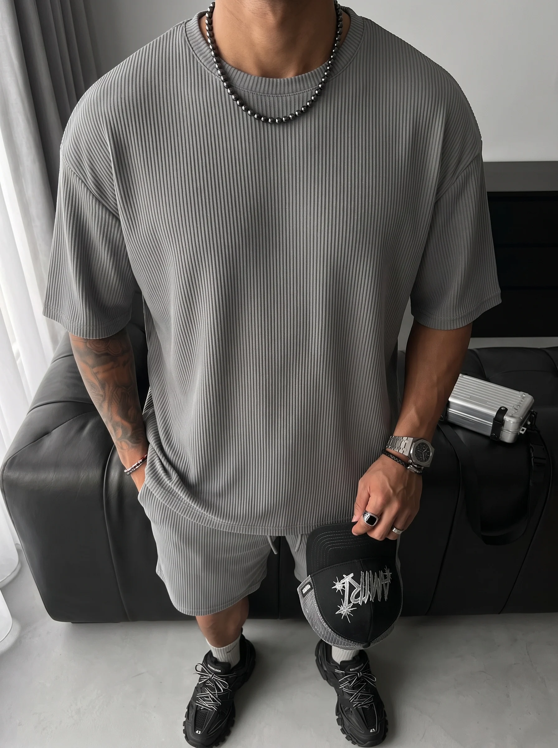 Oversize Cord Tee - Grey - Image 2