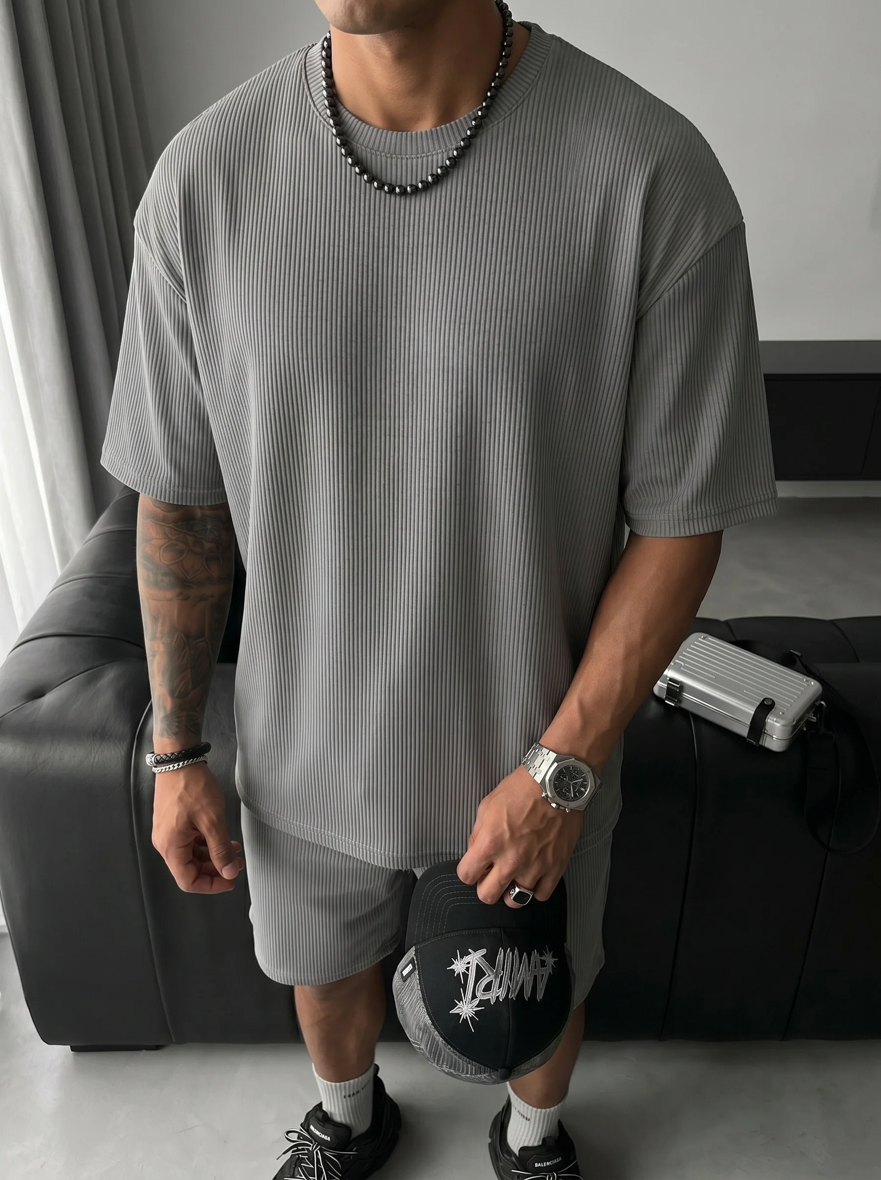 Oversize Cord Tee - Grey - Image 3