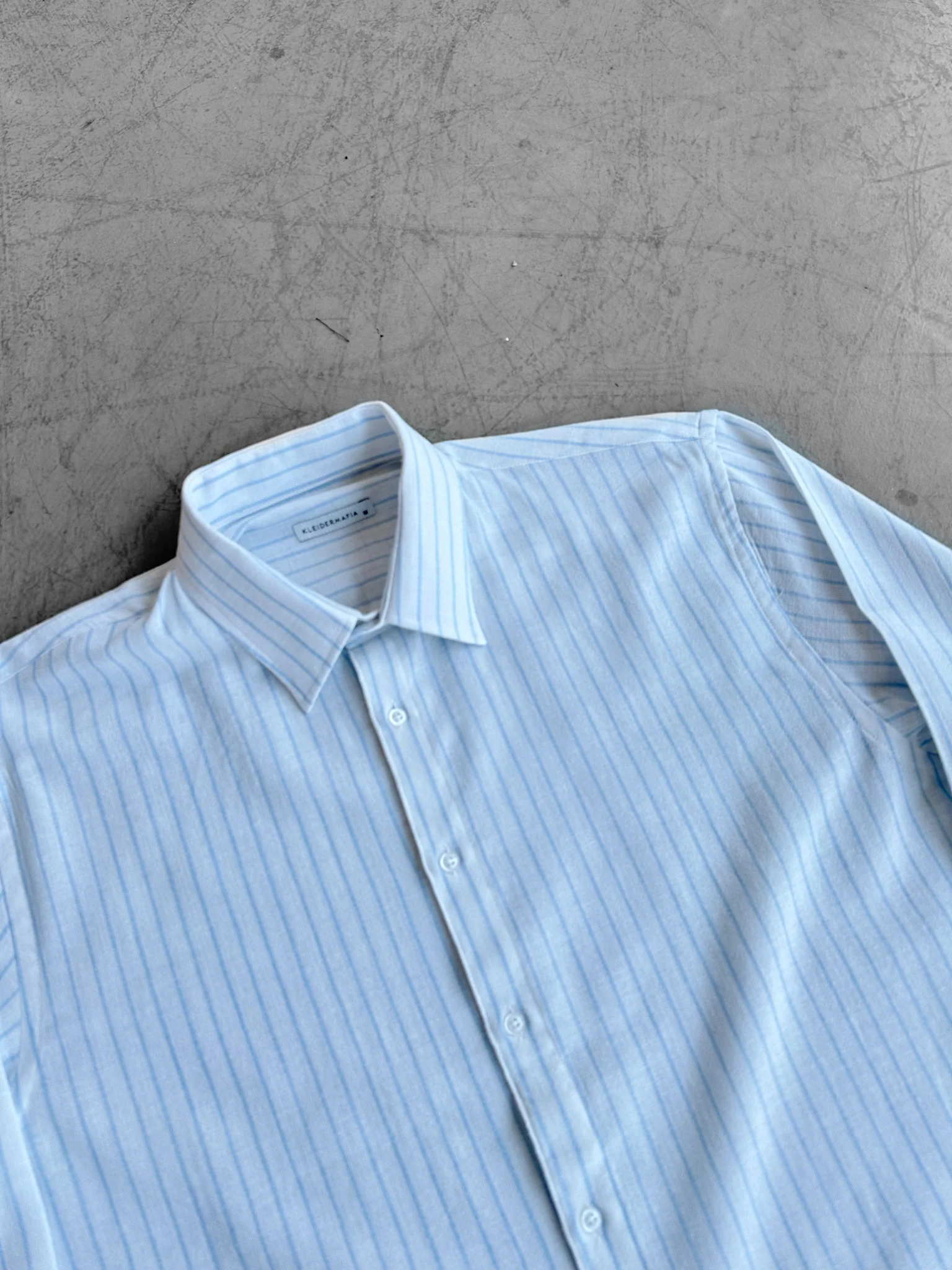 Oversize Cotton Thin Striped Shirt - Ecru and Blue