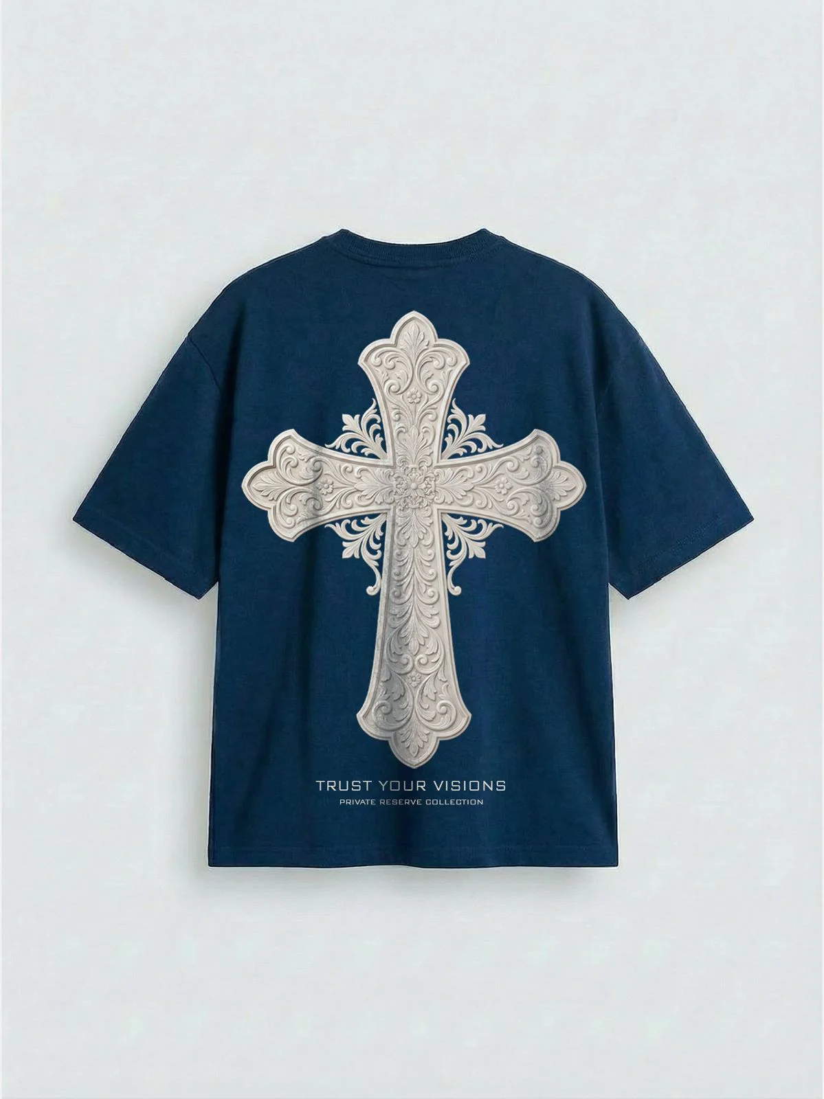 Oversize Cross T-shirt - Navy Blue - Image 3