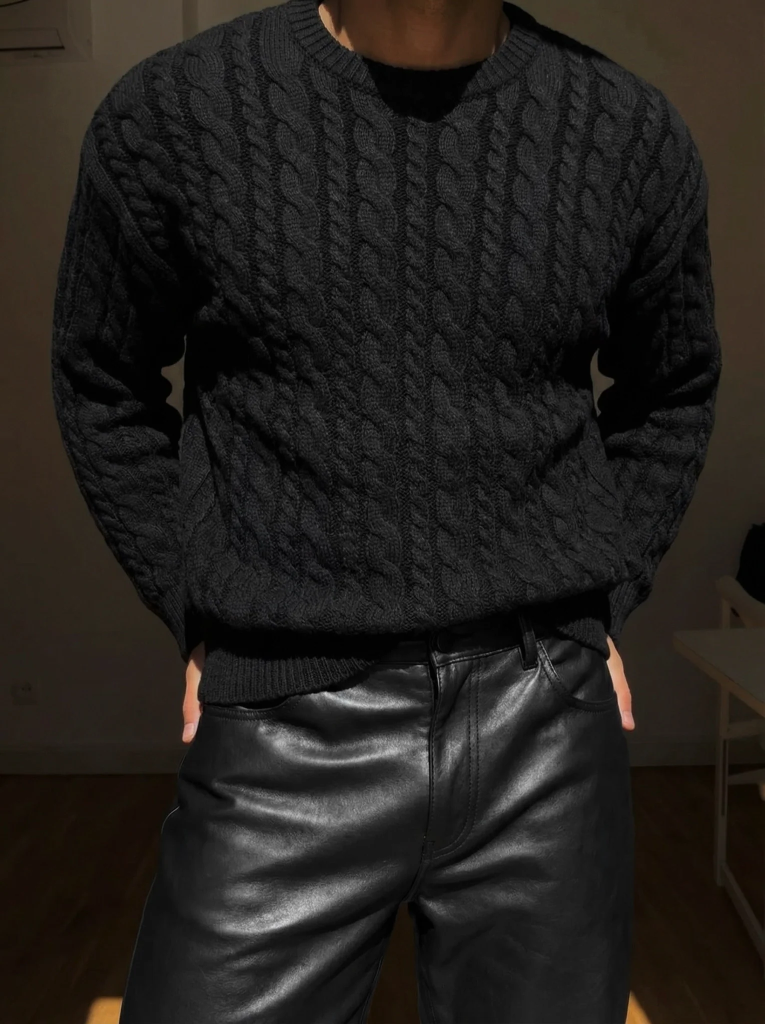 Oversize Knit Braid Sweater - Black
