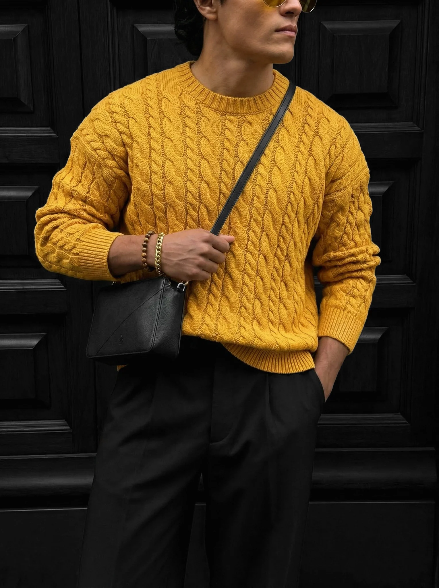 Oversize Knit Braid Sweater - Saffron