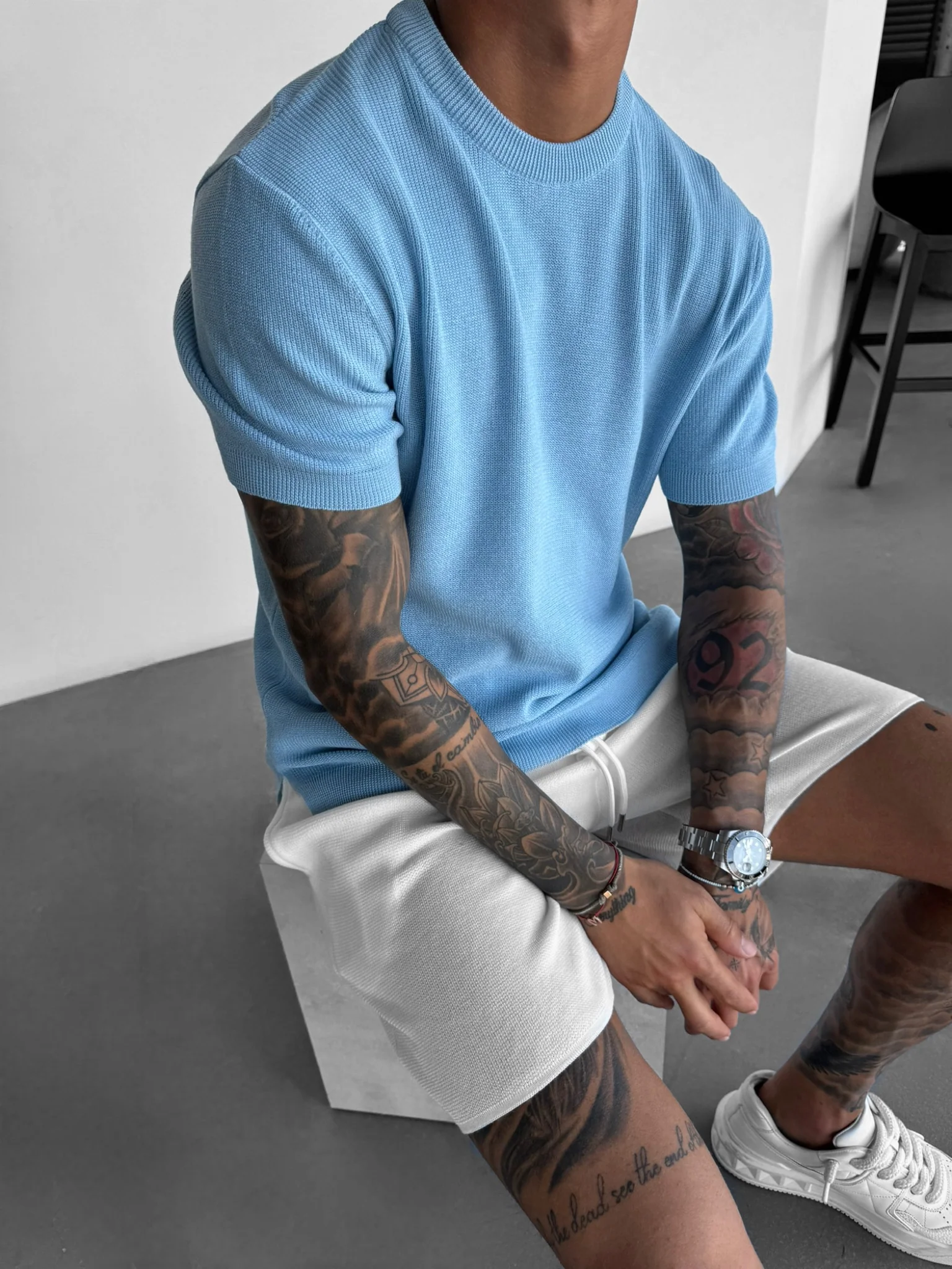 Oversize Knit T-Shirt - Babyblue - Image 4