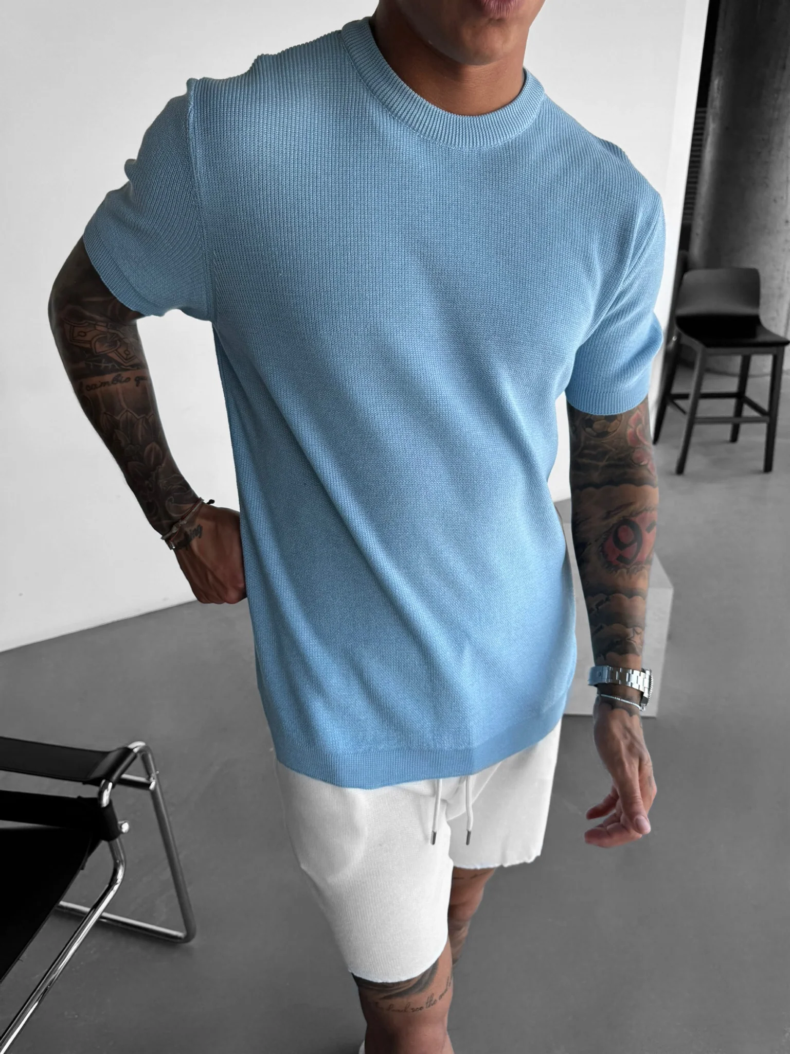 Oversize Knit T-Shirt - Babyblue - Image 5