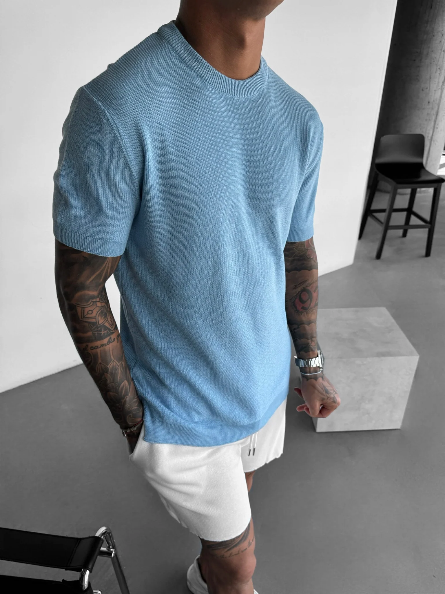Oversize Knit T-Shirt - Babyblue - Image 6