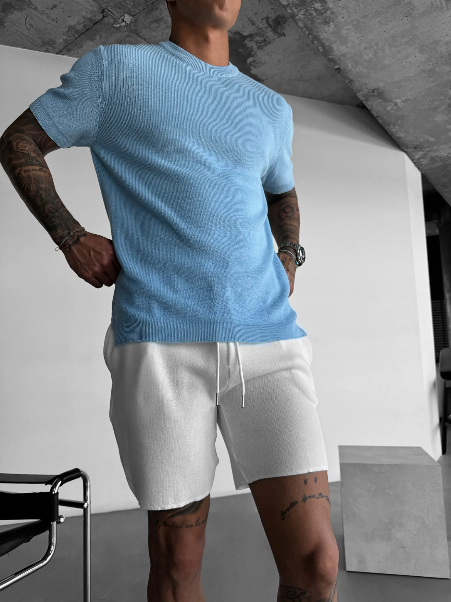 Oversize Knit T-Shirt - Babyblue - Image 7