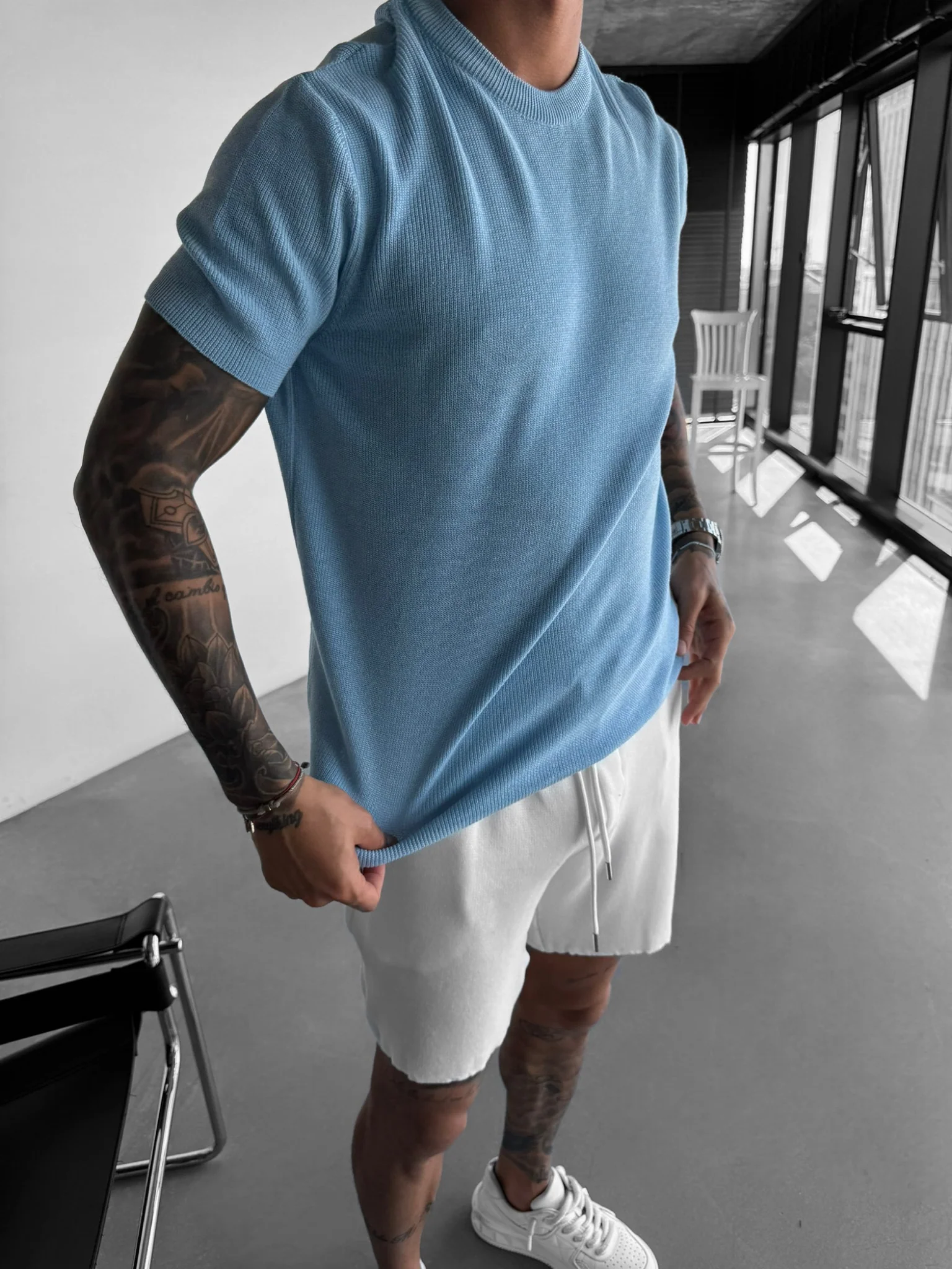 Oversize Knit T-Shirt - Babyblue - Image 8