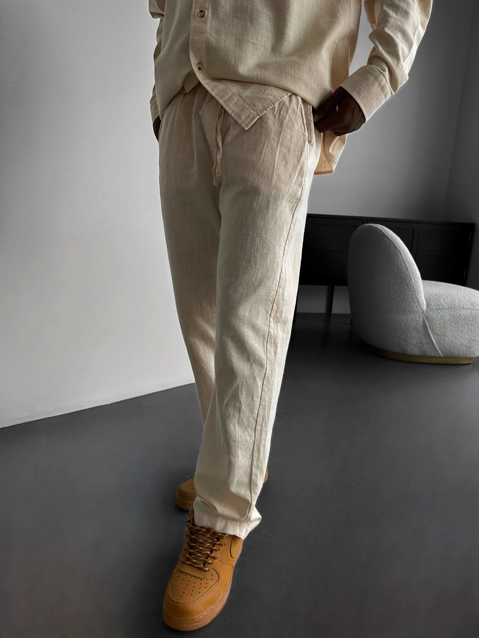 Oversize Linen Look Suit Pants - Beige