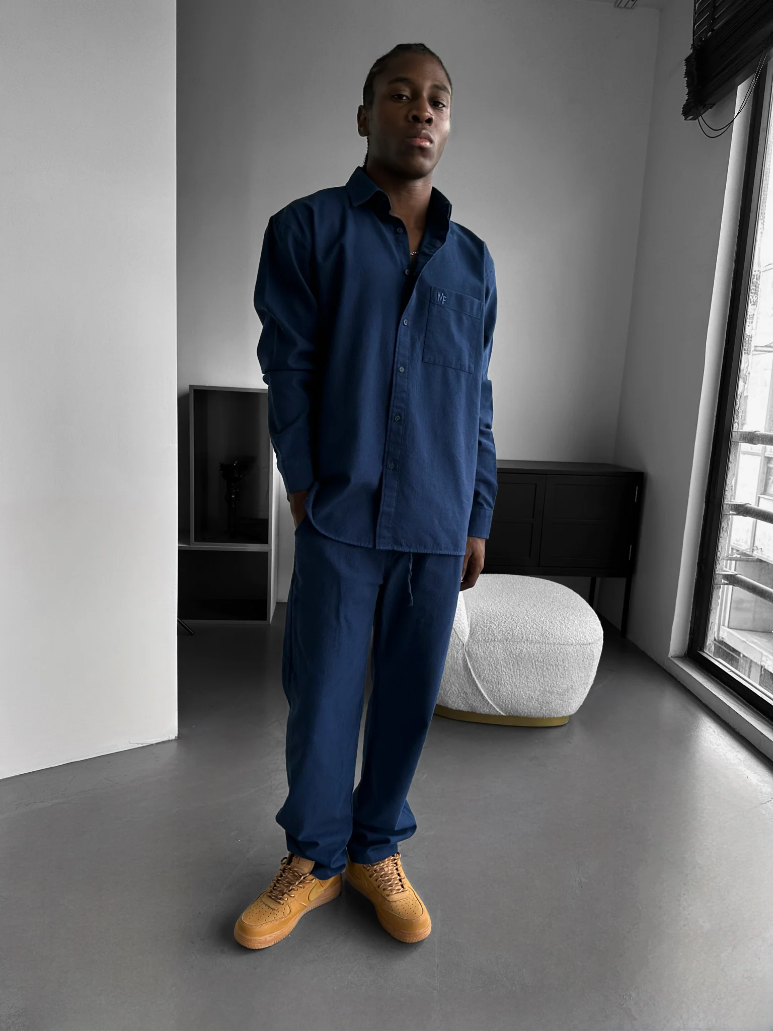 Oversize Linen Look Suit Pants - Indigo - Image 3