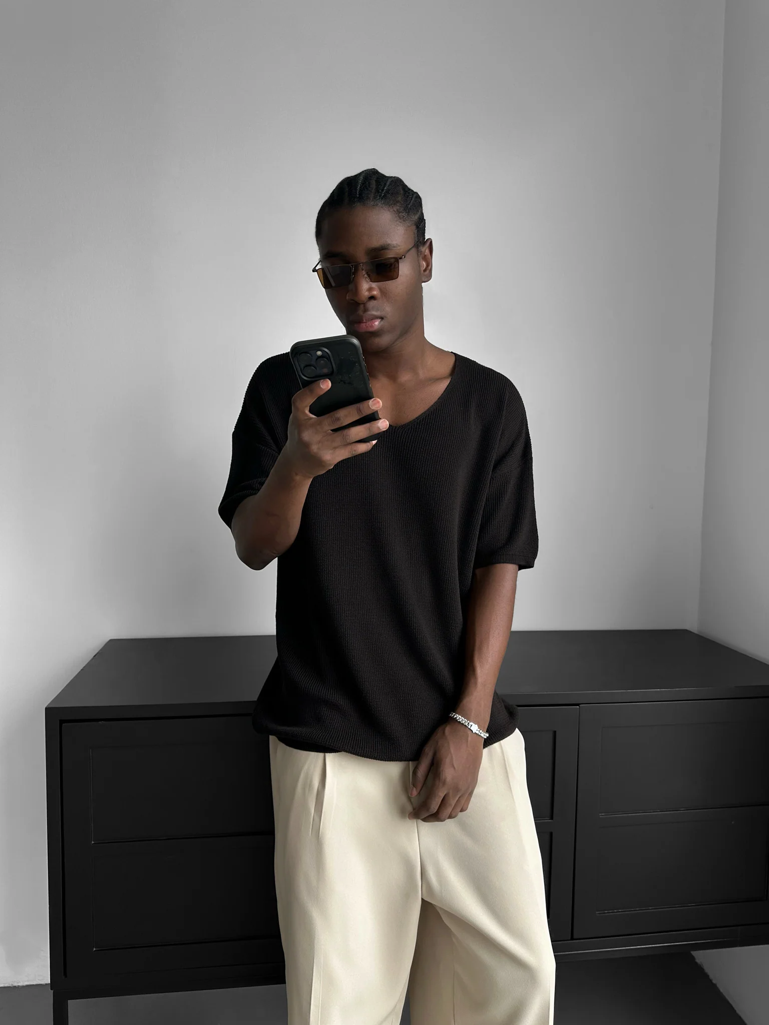 Oversize Long Knit T-Shirt - Dark Brown - Image 3