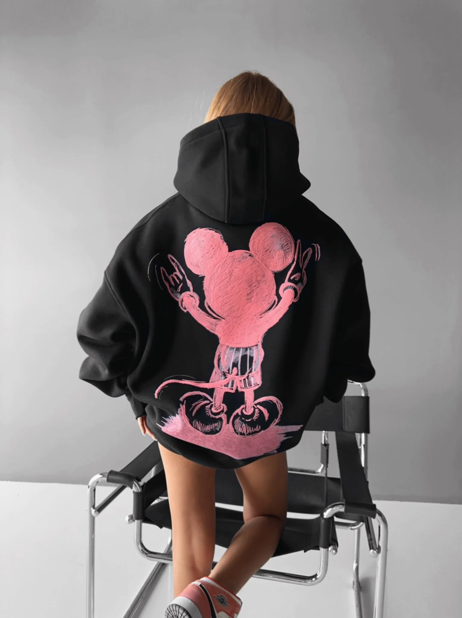 Oversize Mouse Hoodie - Black and Pink