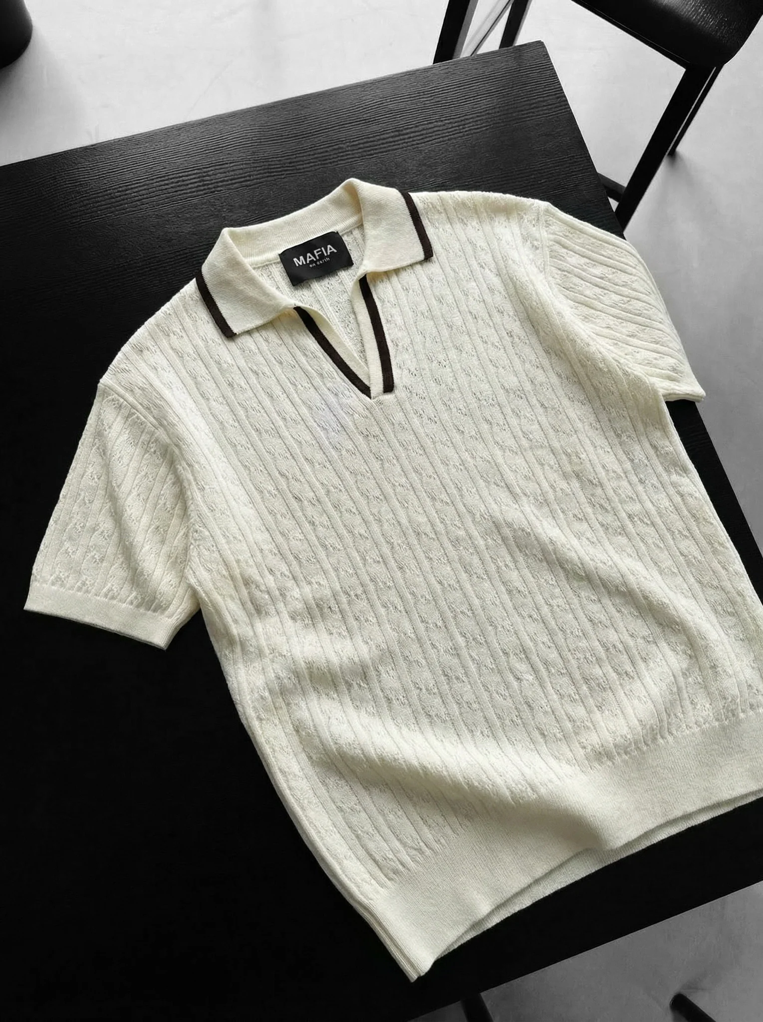 Oversize Structured Polo T-Shirt - Ecru and Brown