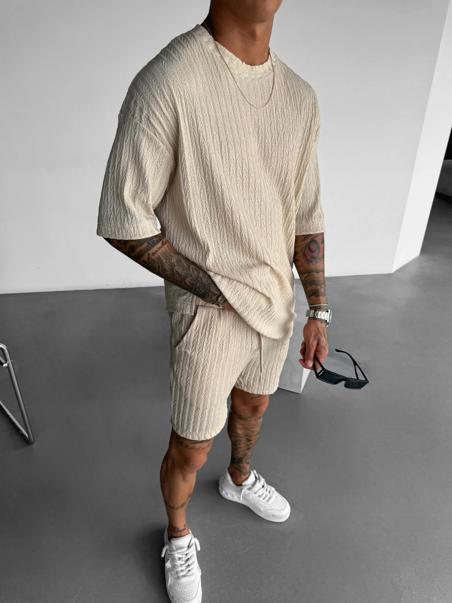 Oversize Structured T-Shirt - Beige