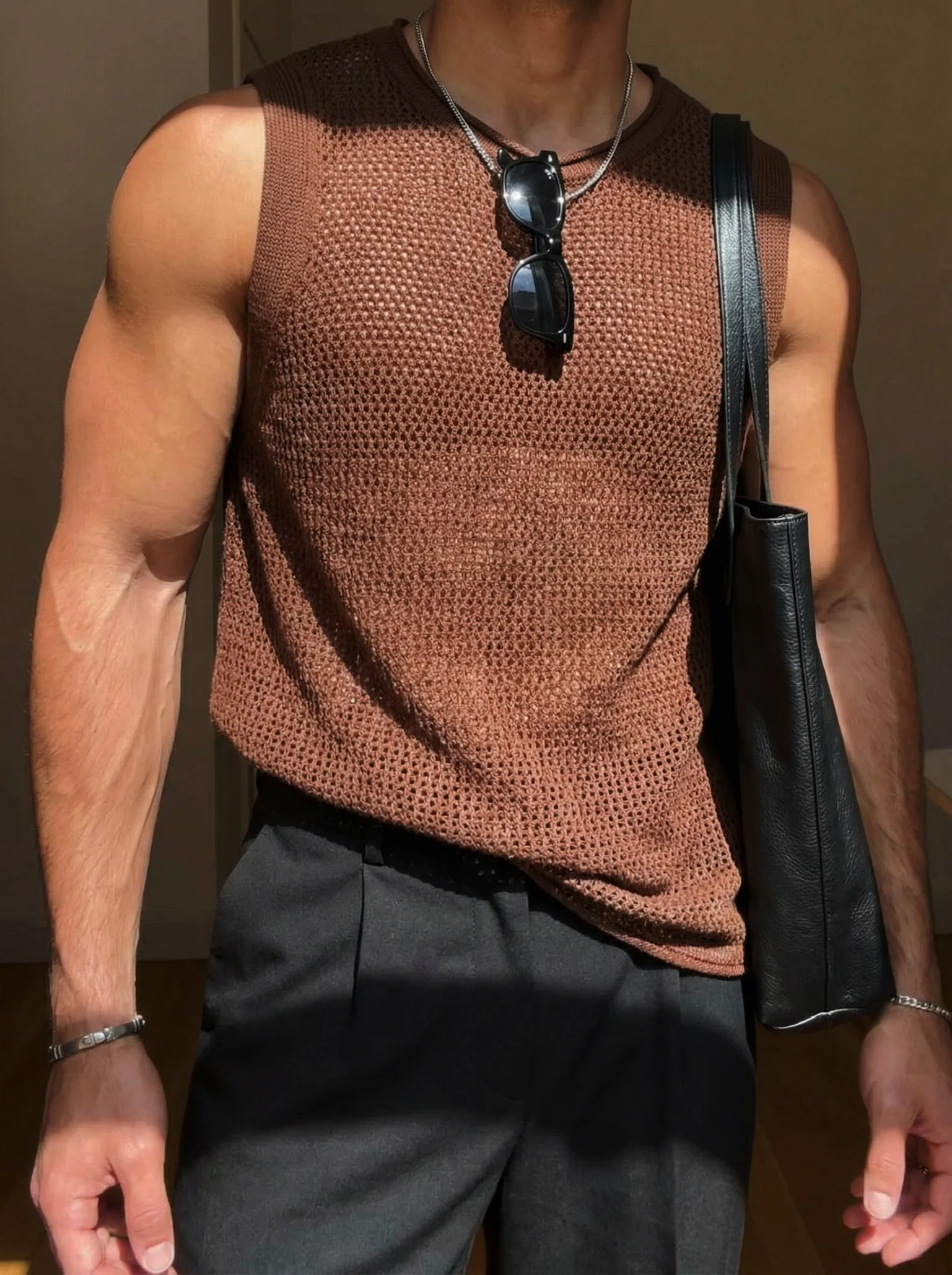 Oversize Textured Tanktop - Dark Brown