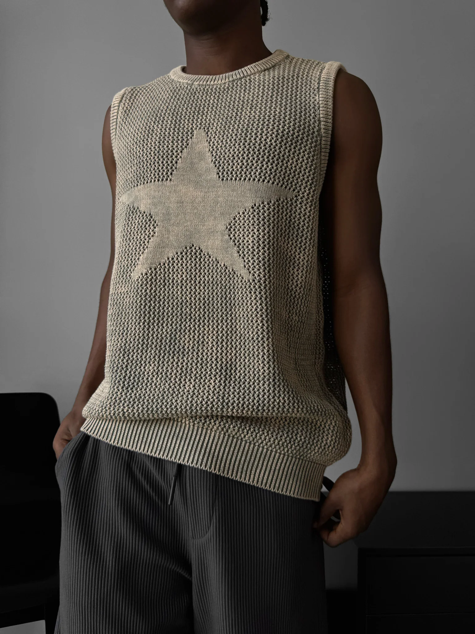 Oversize Washed Knit Star Tanktop - Stone