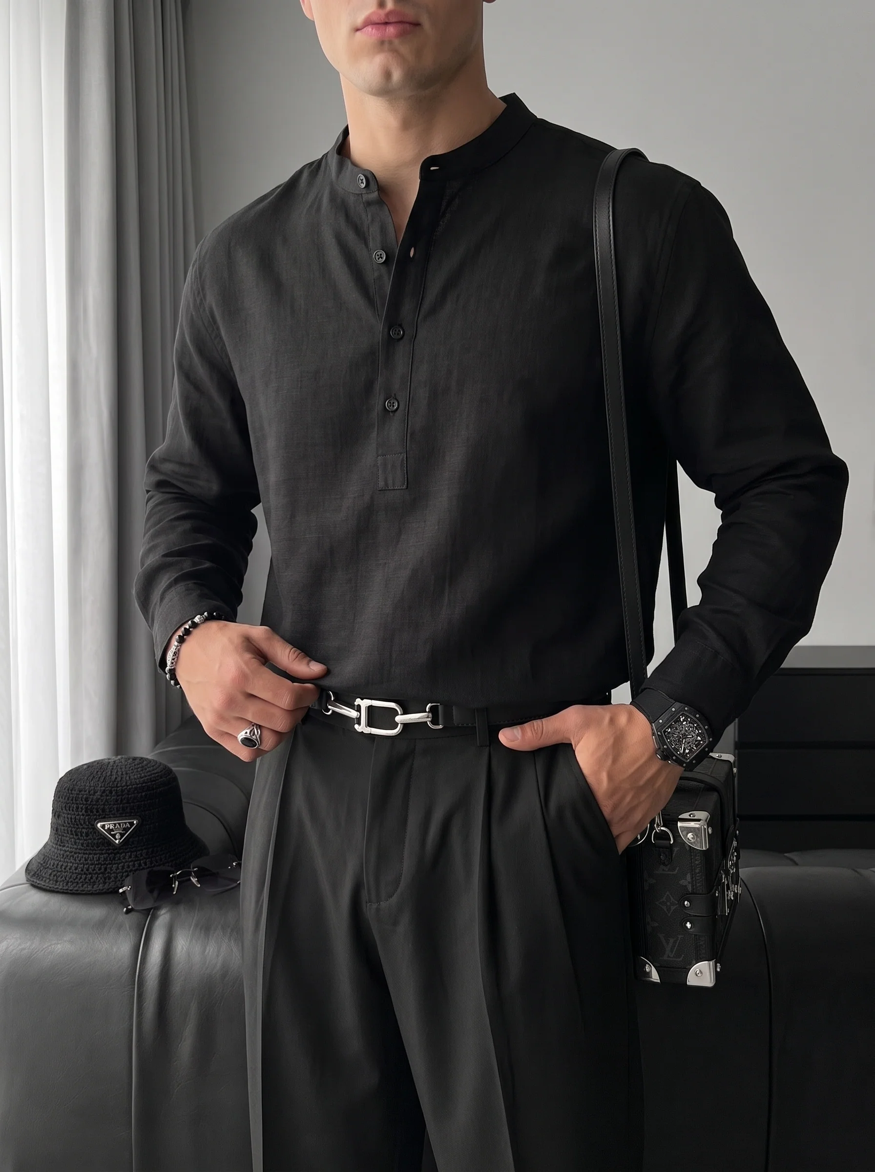 Regular Fit Cotton Shirt - Black - Image 3