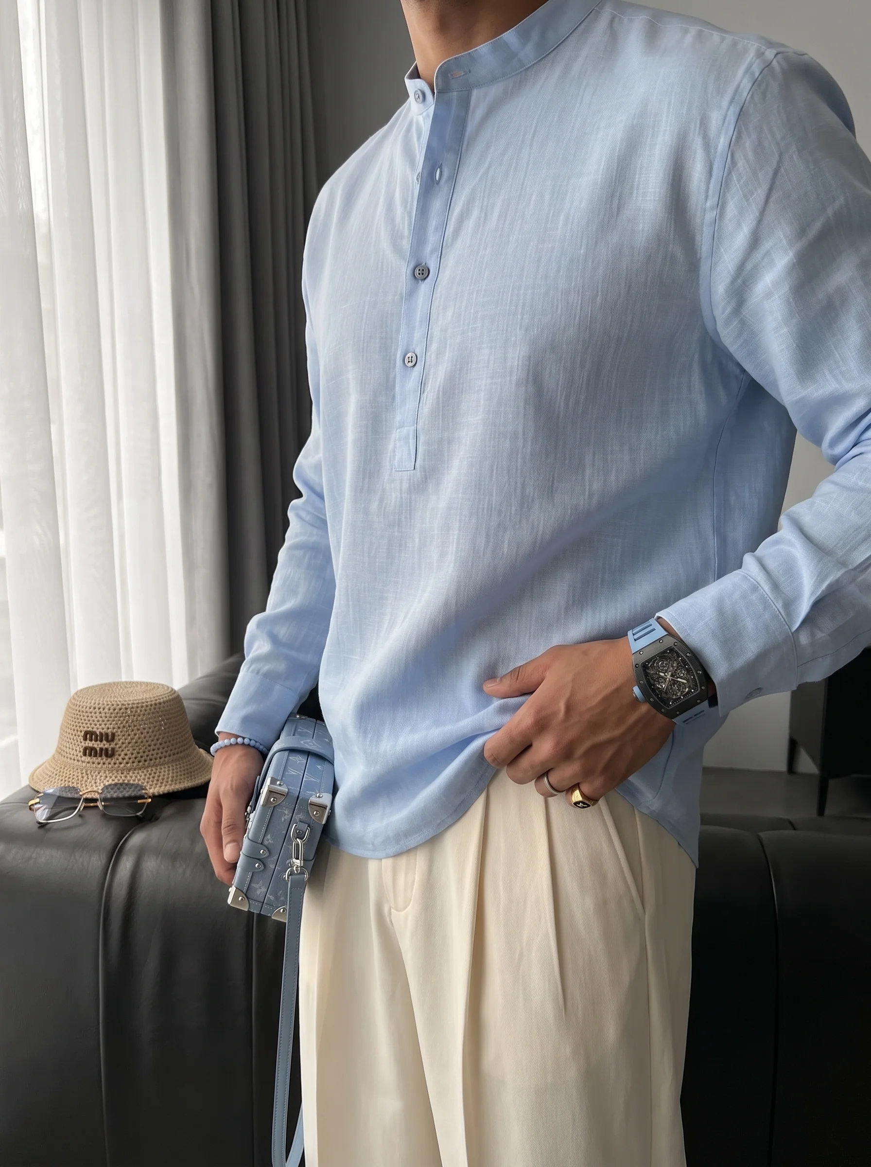 Regular Fit Cotton Shirt - Blue - Image 2