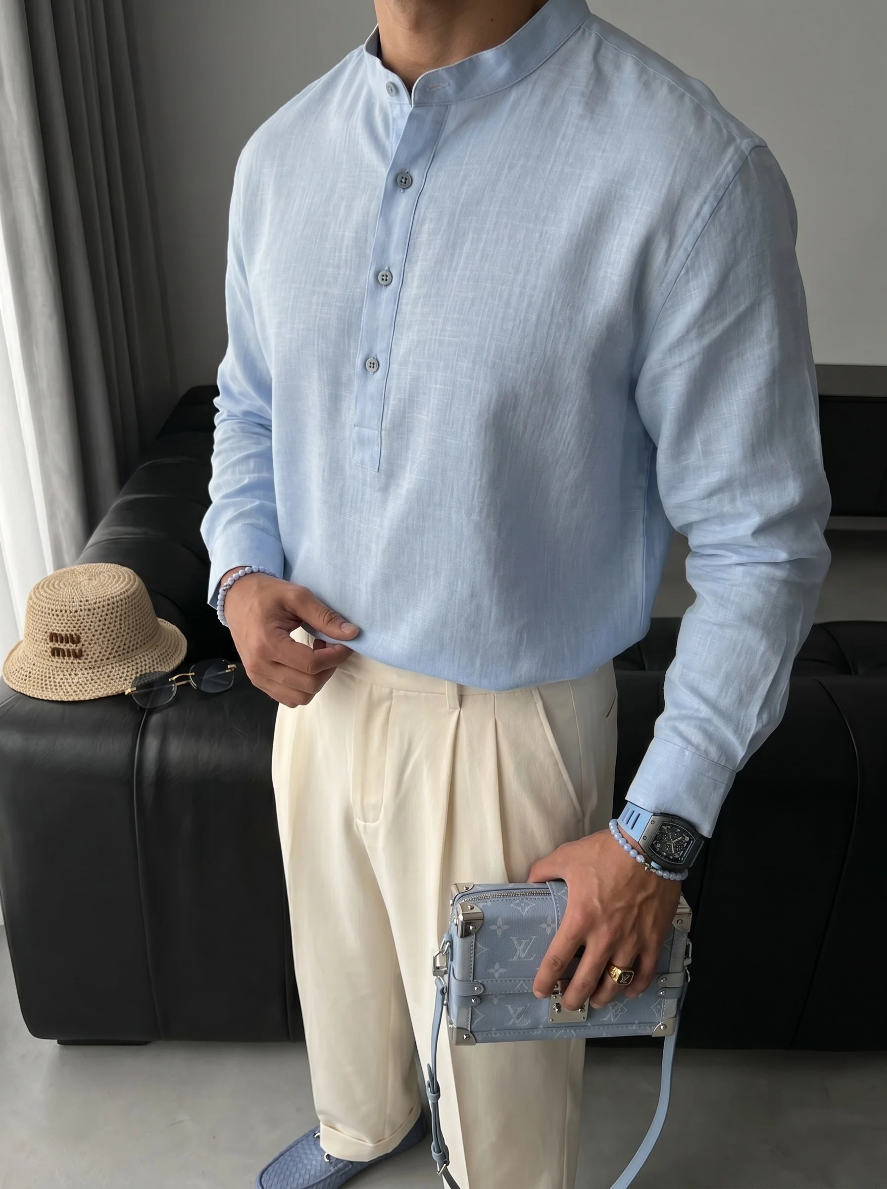 Regular Fit Cotton Shirt - Blue - Image 3