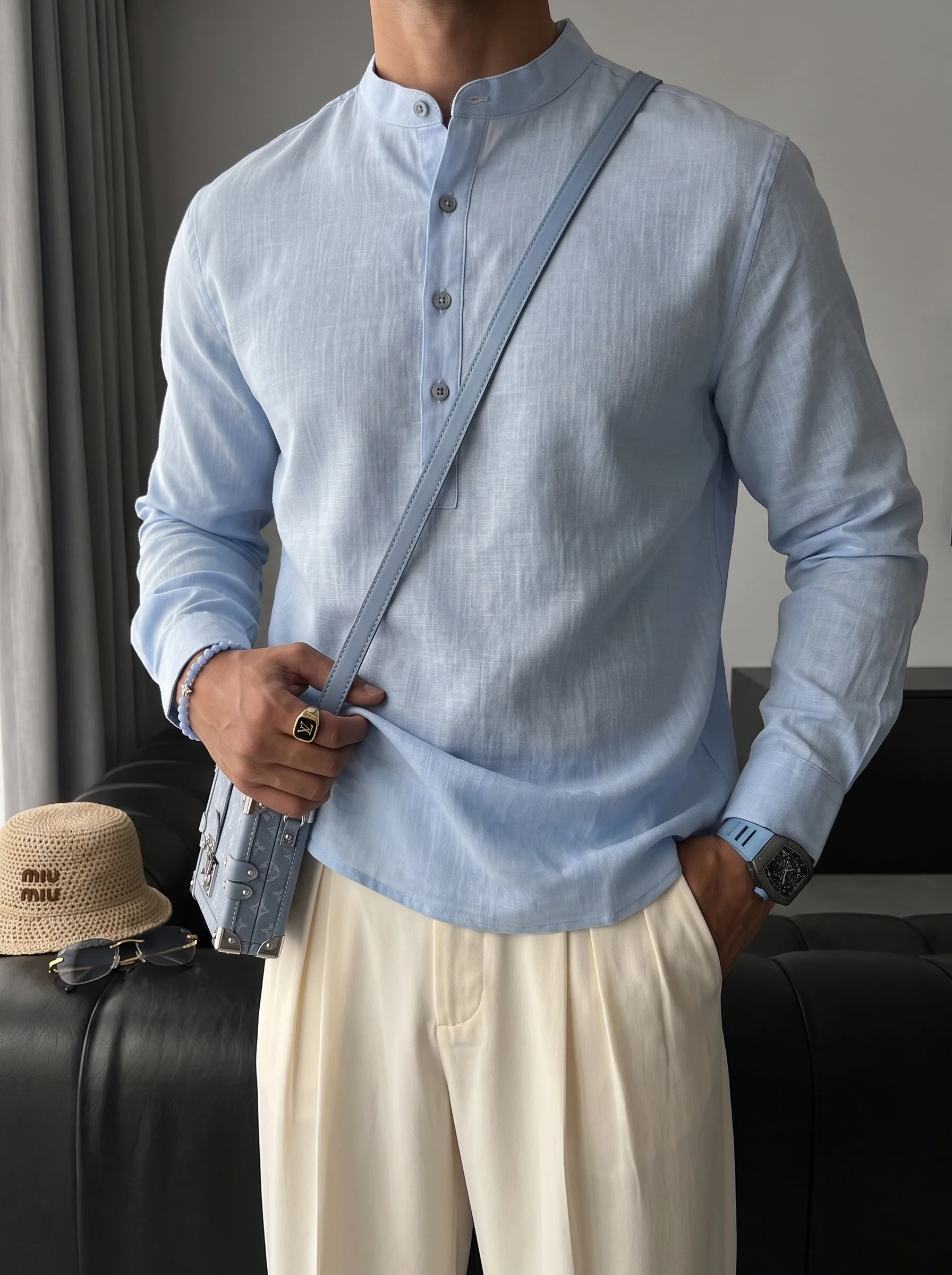 Regular Fit Cotton Shirt - Blue - Image 4