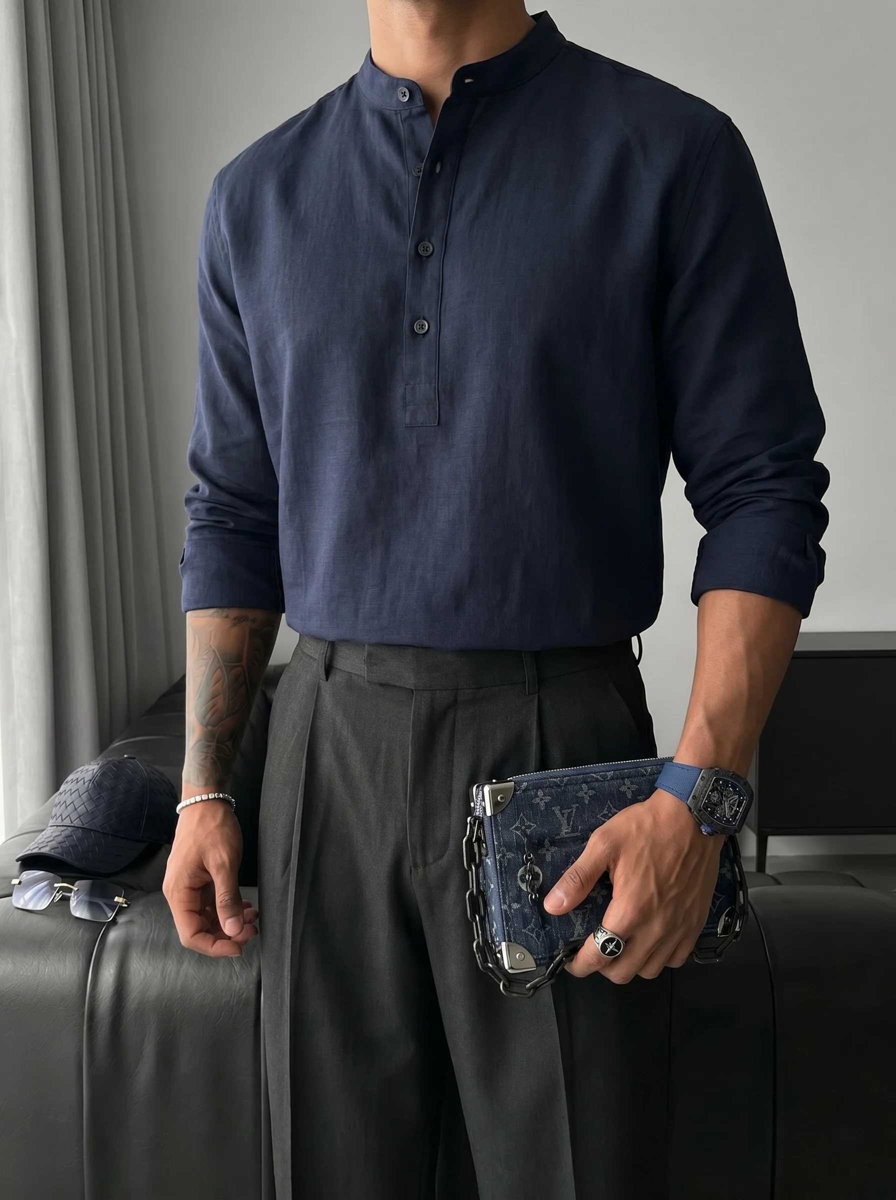 Regular Fit Cotton Shirt - Navy Blue