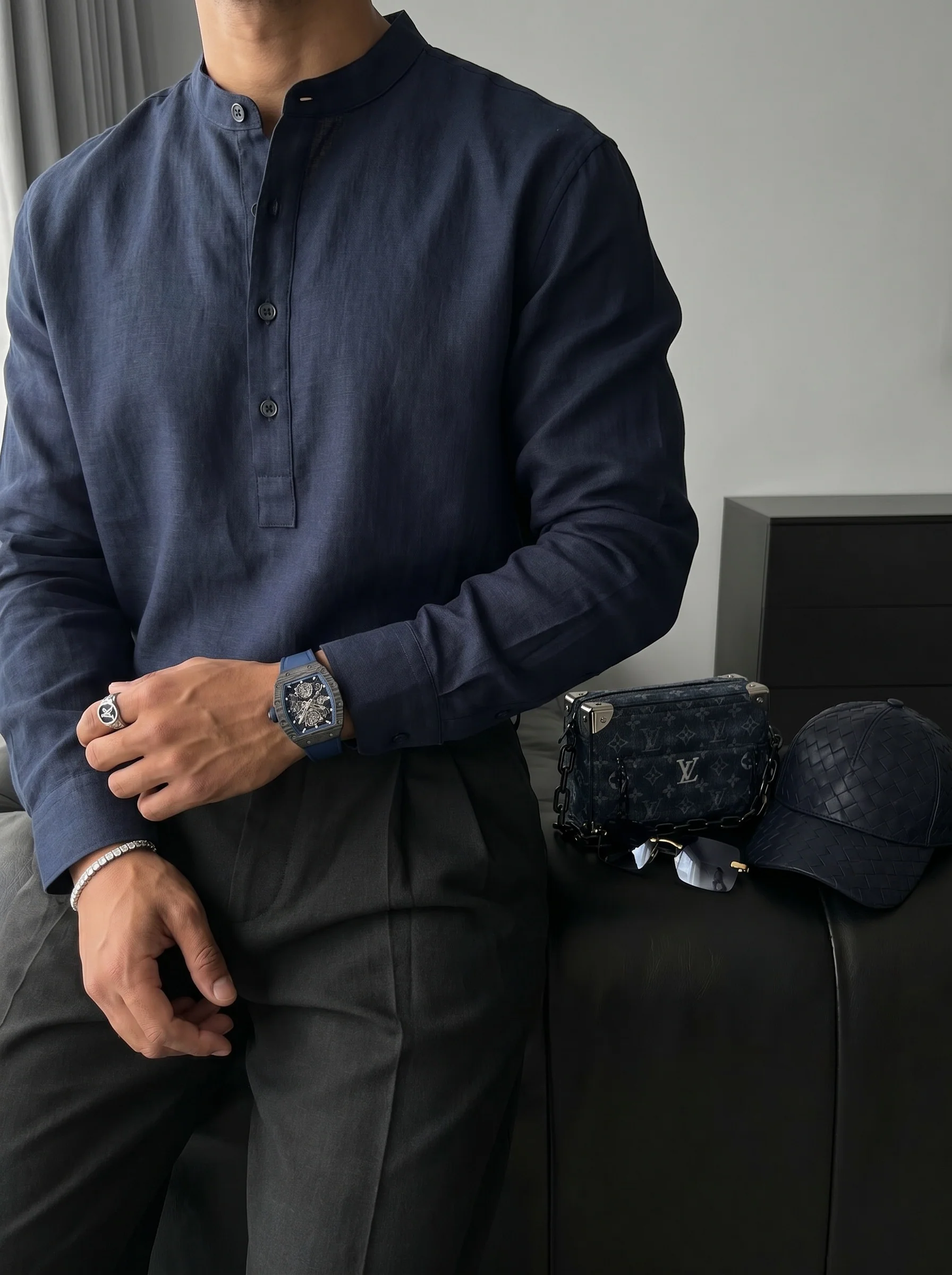 Regular Fit Cotton Shirt - Navy Blue - Image 2